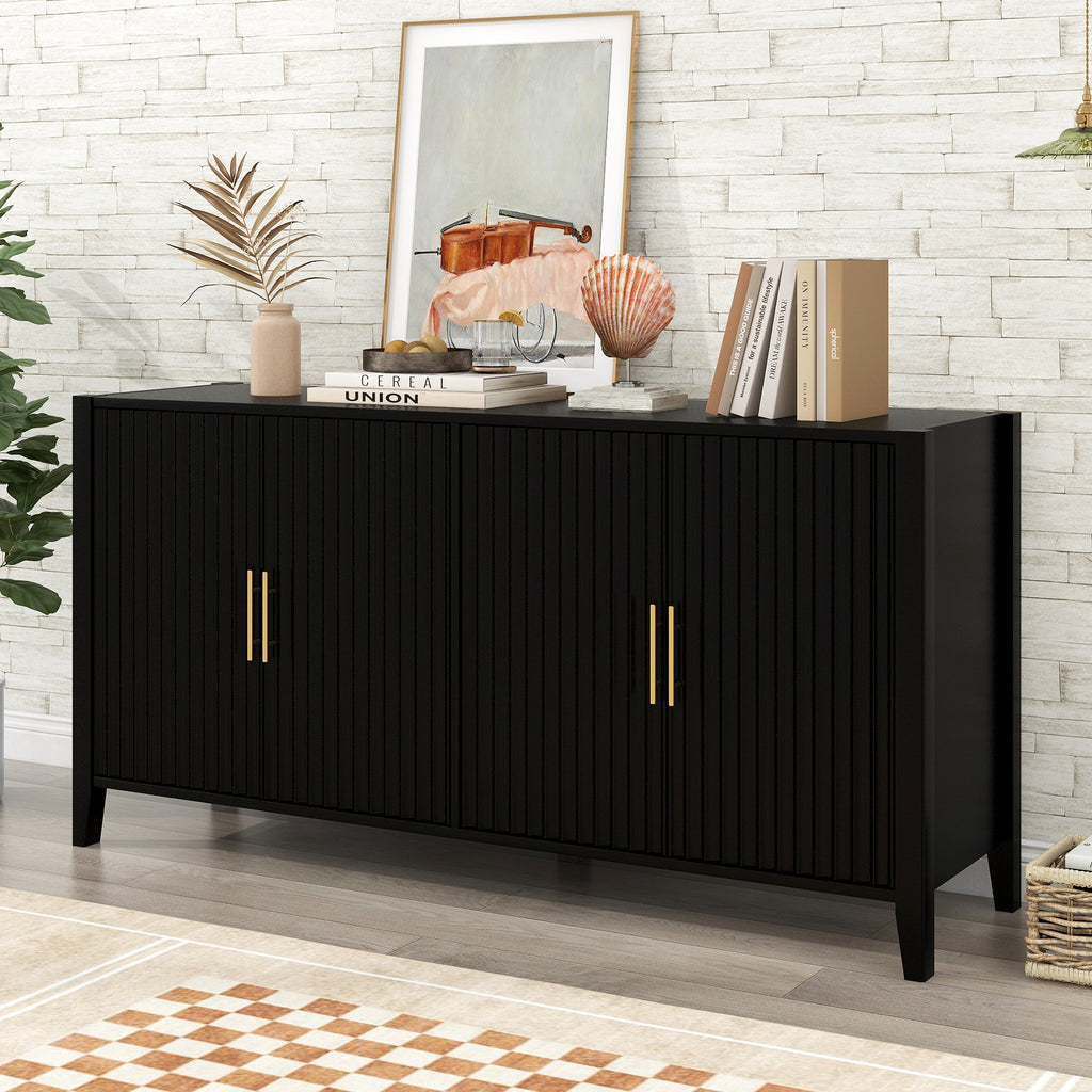 U_Style 61.1'' Modern 4-Vertical Wavy Slatted Doors Sideboard