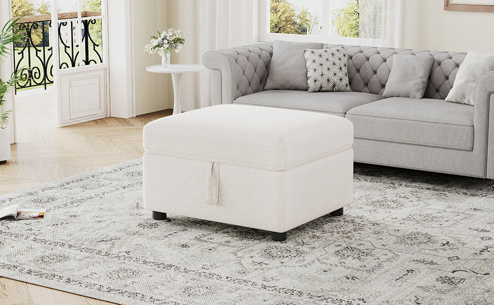 Movable Storage Ottoman - 26.6" Chenille Footrest