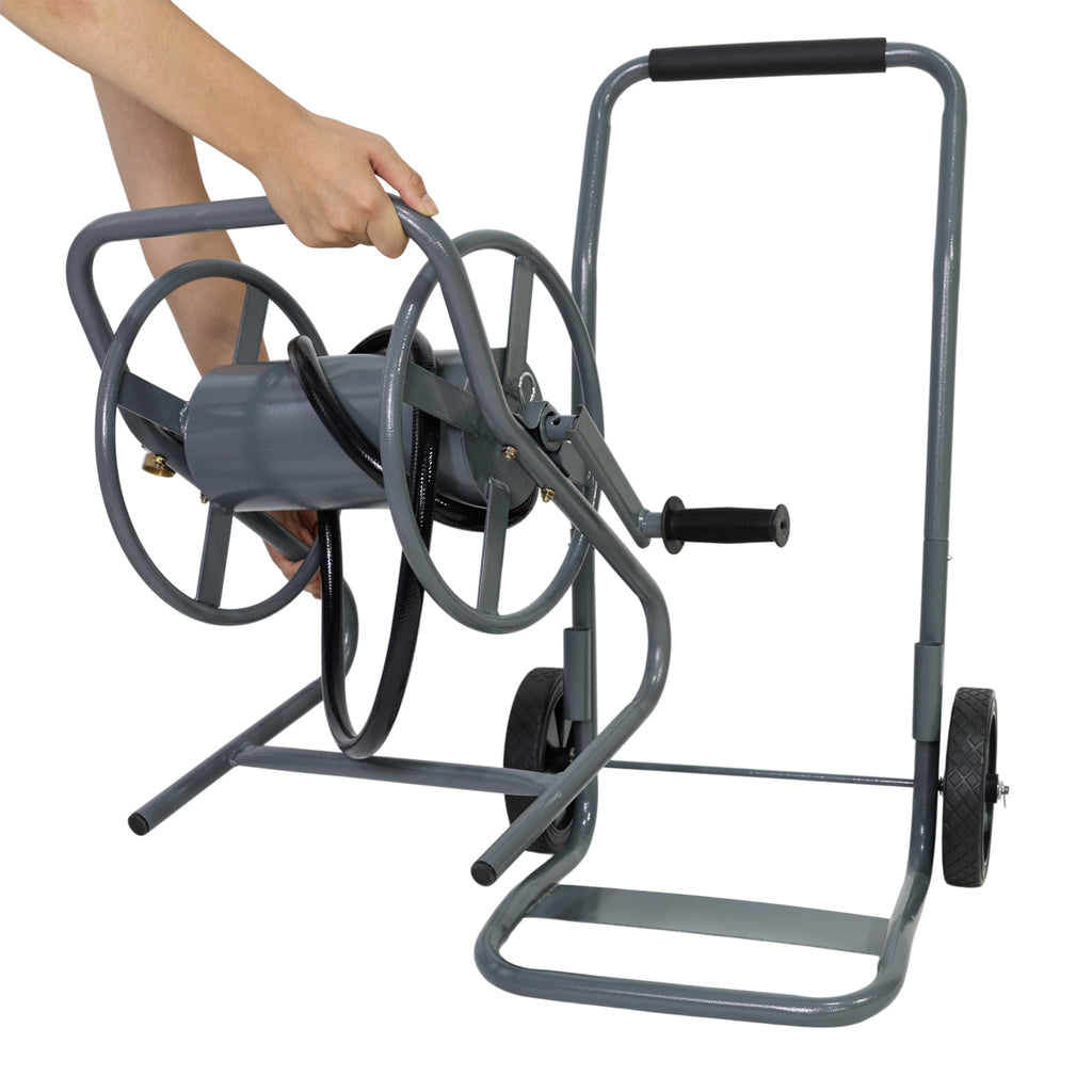 Portable 2-Wheeled Garden Hose Reel Cart, Detachable, Dark Grey