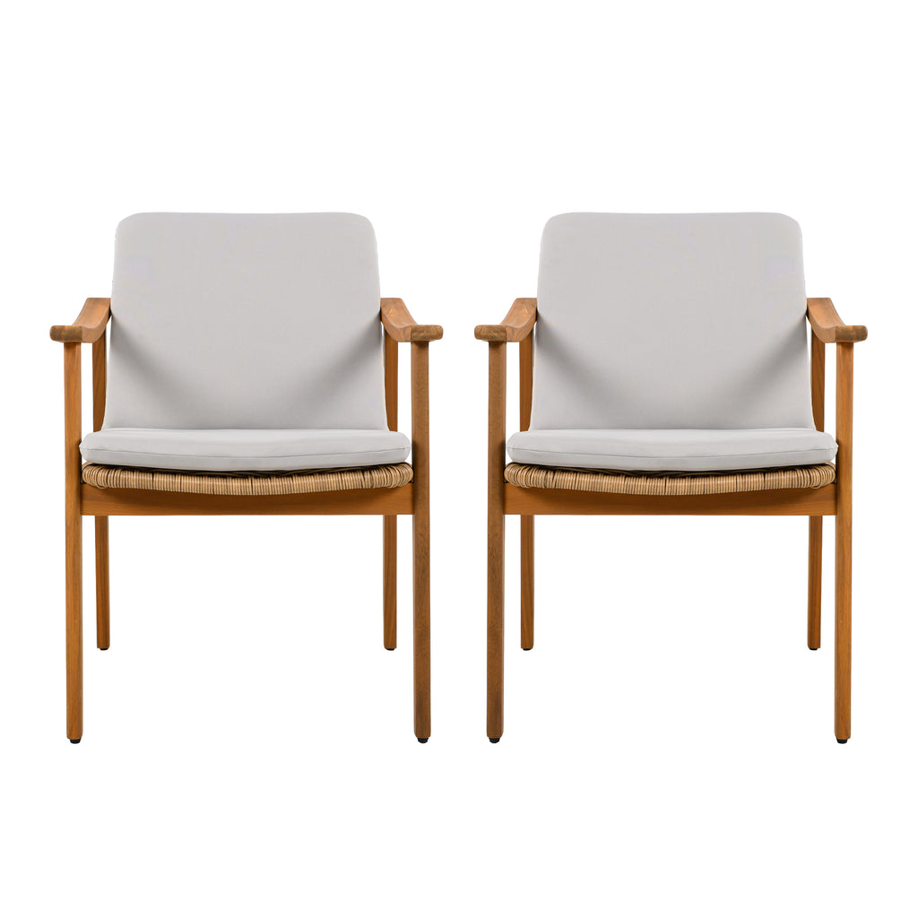 Outdoor Dining Chairs Set of 2, Teak Color Acacia Wood Frame