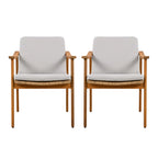 Outdoor Dining Chairs Set of 2, Teak Color Acacia Wood Frame