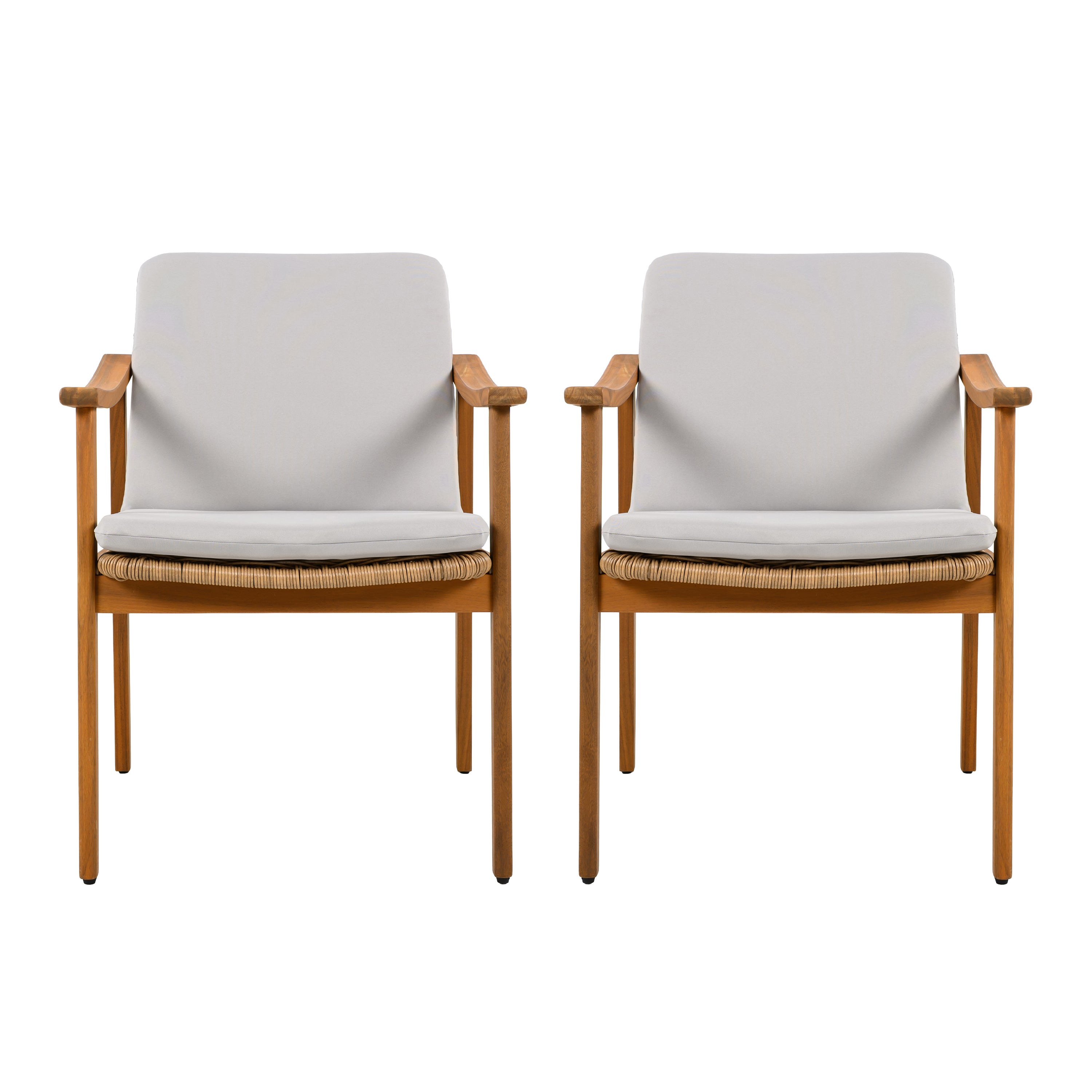 Outdoor Dining Chairs Set of 2, Teak Color Acacia Wood Frame