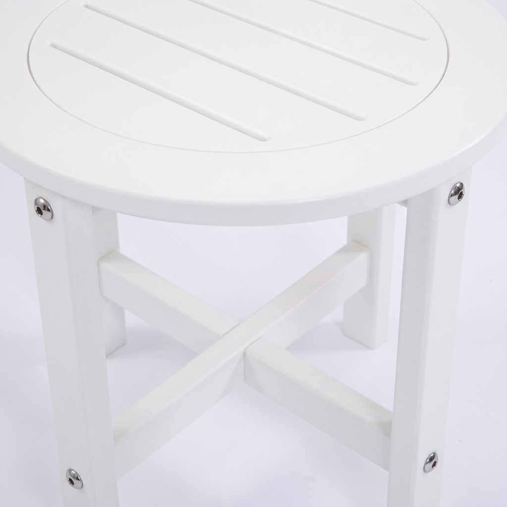 White HDPE Outdoor Side Table - 16 in. Round All-Weather Patio End Table