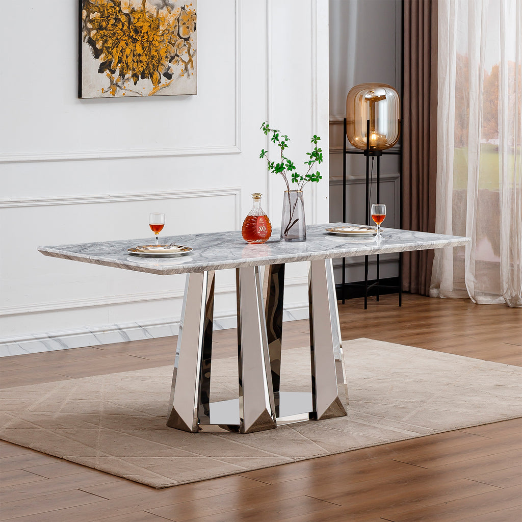 Modern Faux Marble Dining Table for 6