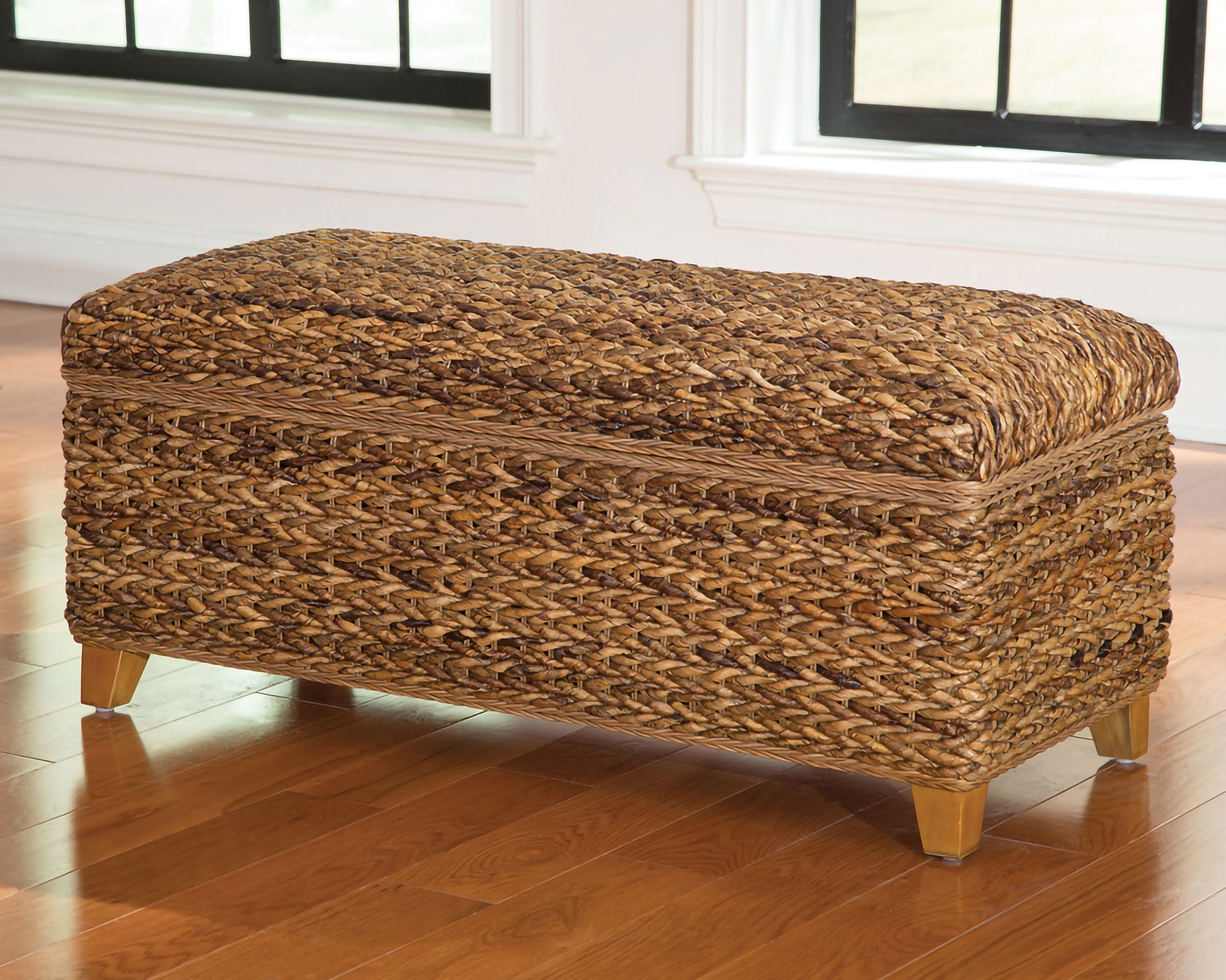 Laughton Hand-Woven Banana Leaf Storage Bench Amber-CoasterEssence