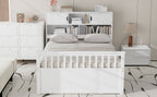 Full Size Captain Platform Bed Frame with Storage Bookcases and Shelves