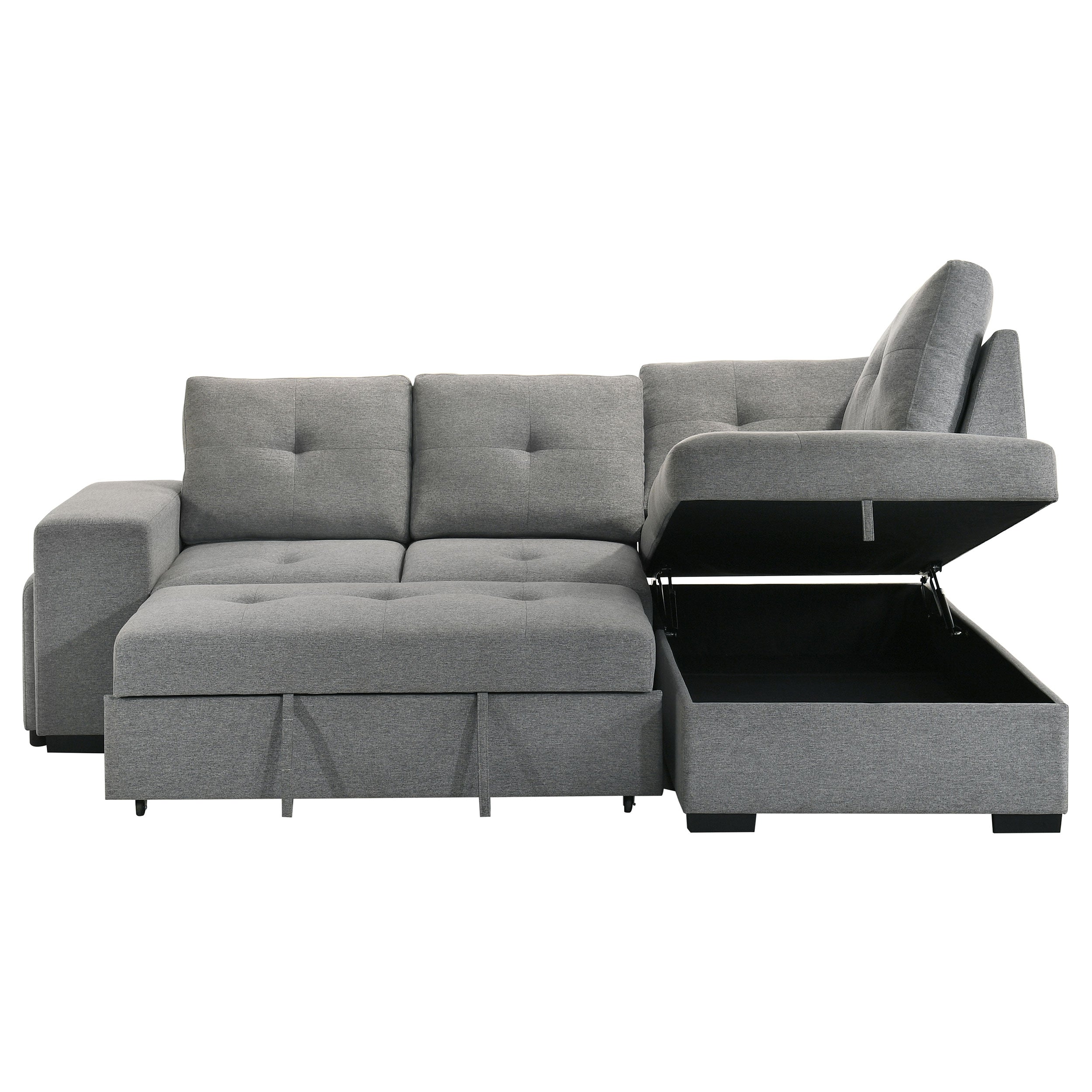 Roanne Fabric Upholstered Sleeper Sectional Sofa Grey-