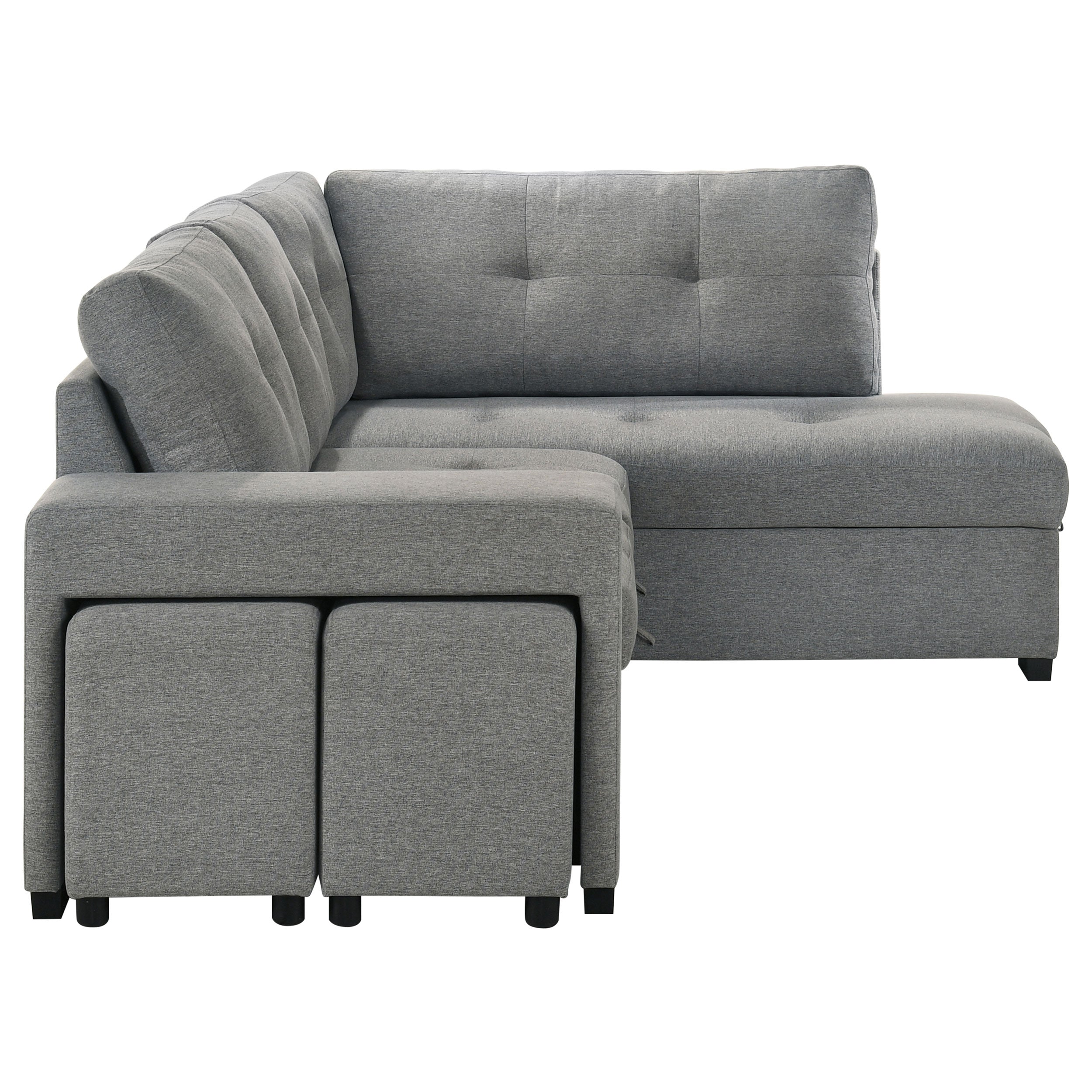 Roanne Fabric Upholstered Sleeper Sectional Sofa Grey-