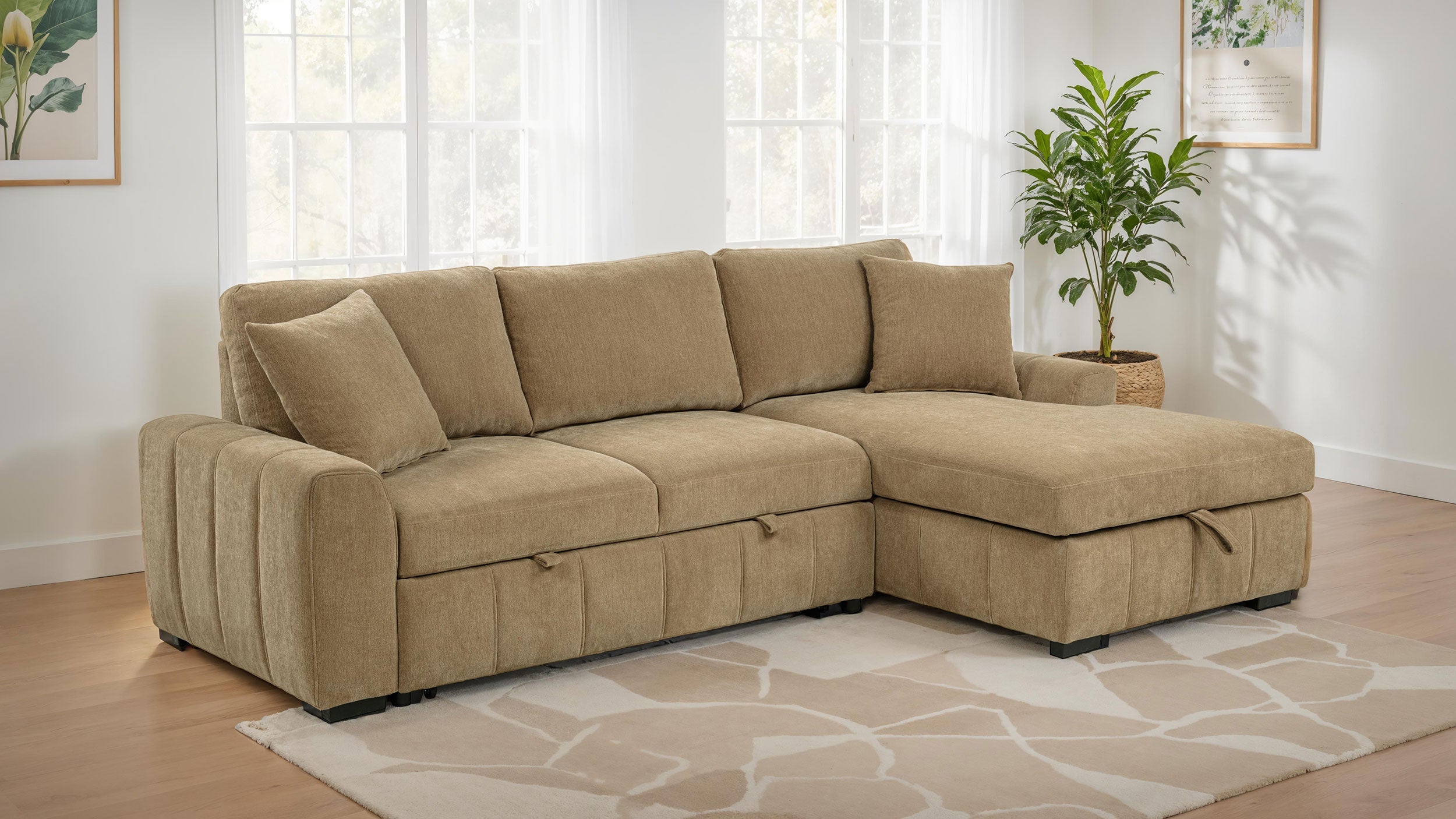 Pastrana Upholstered Sleeper Sectional Sofa RAF Chaise Camel-