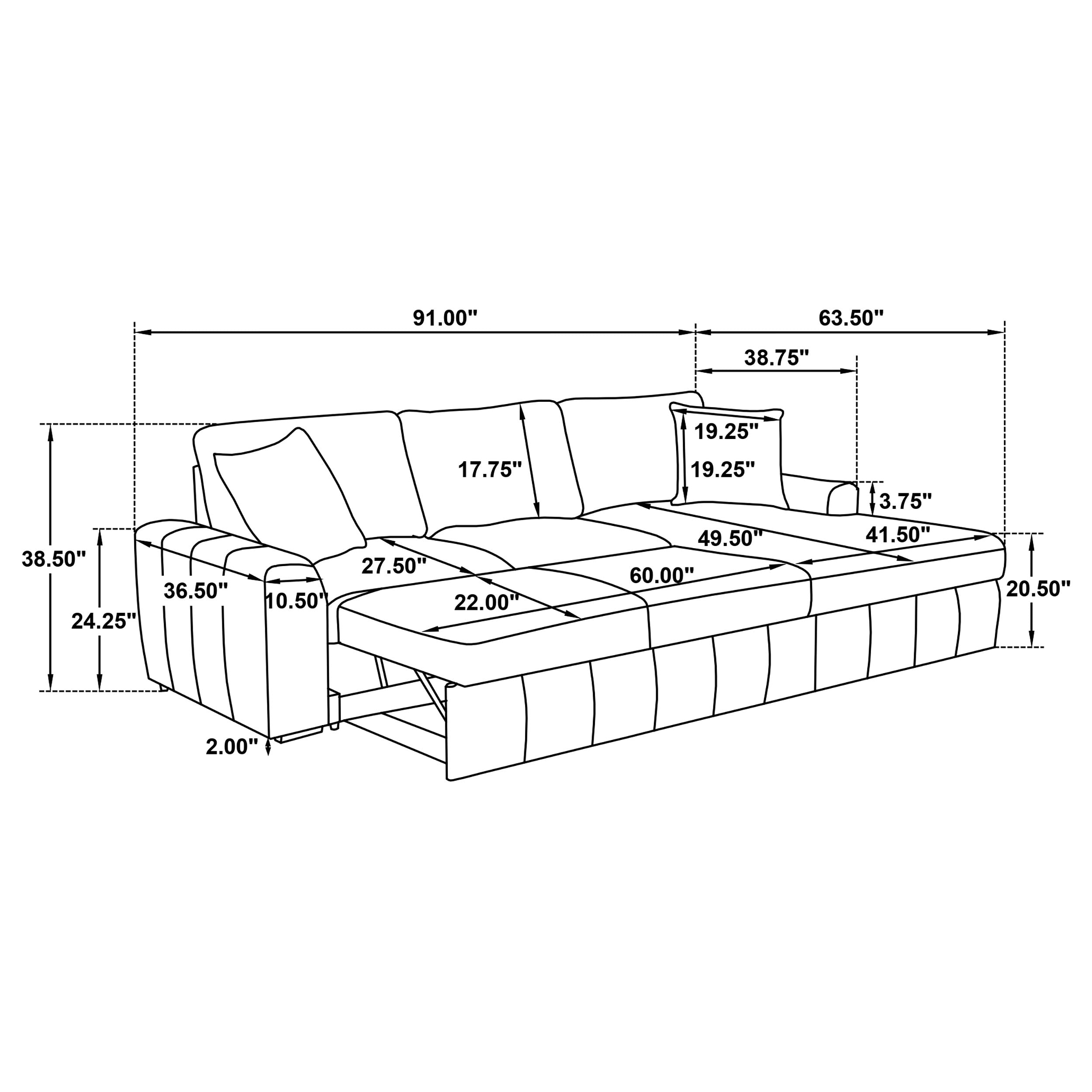 Pastrana Upholstered Sleeper Sectional Sofa RAF Chaise Camel-