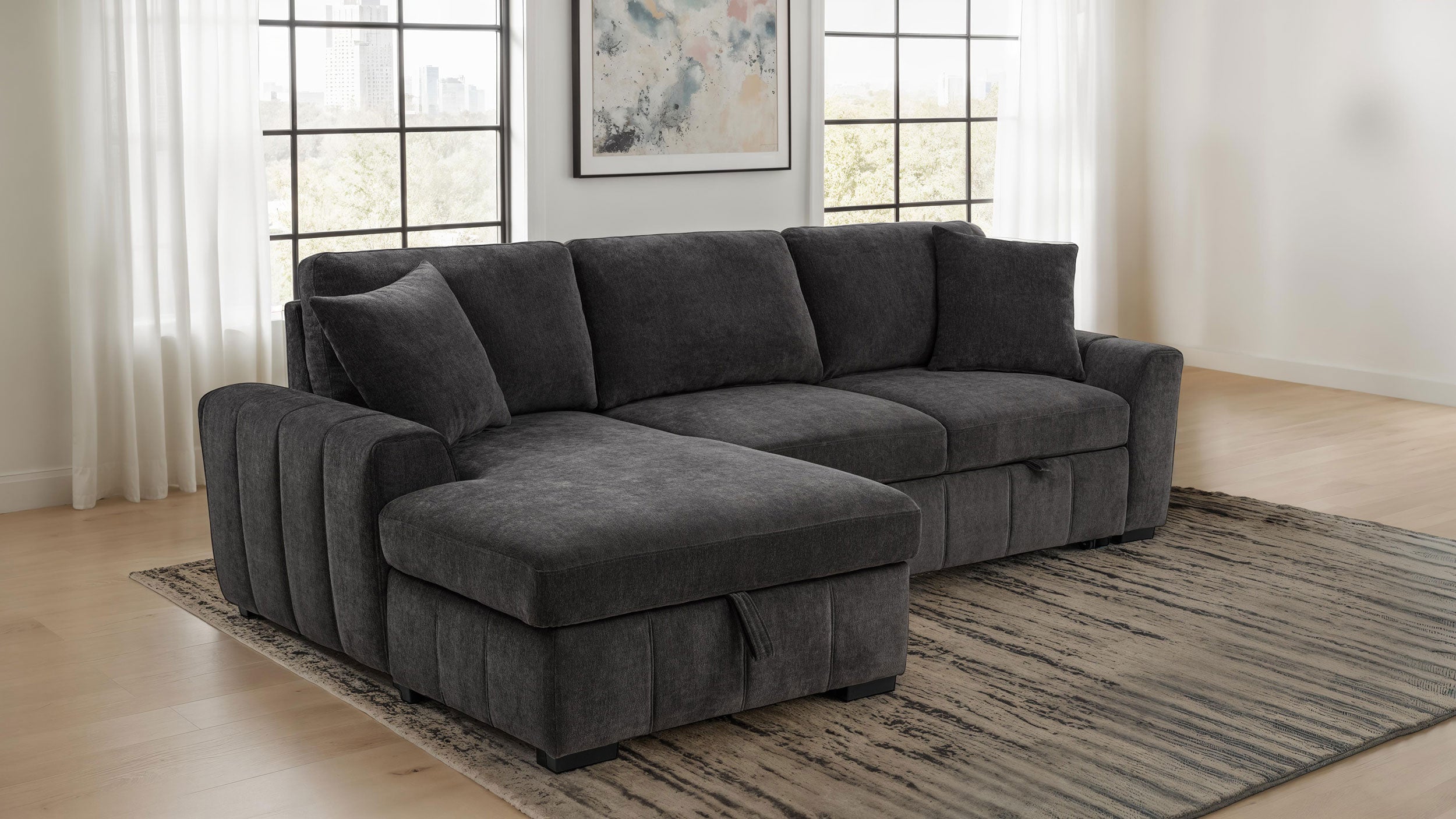 Pastrana Upholstered Sleeper Sectional Sofa LAF Chaise Grey-