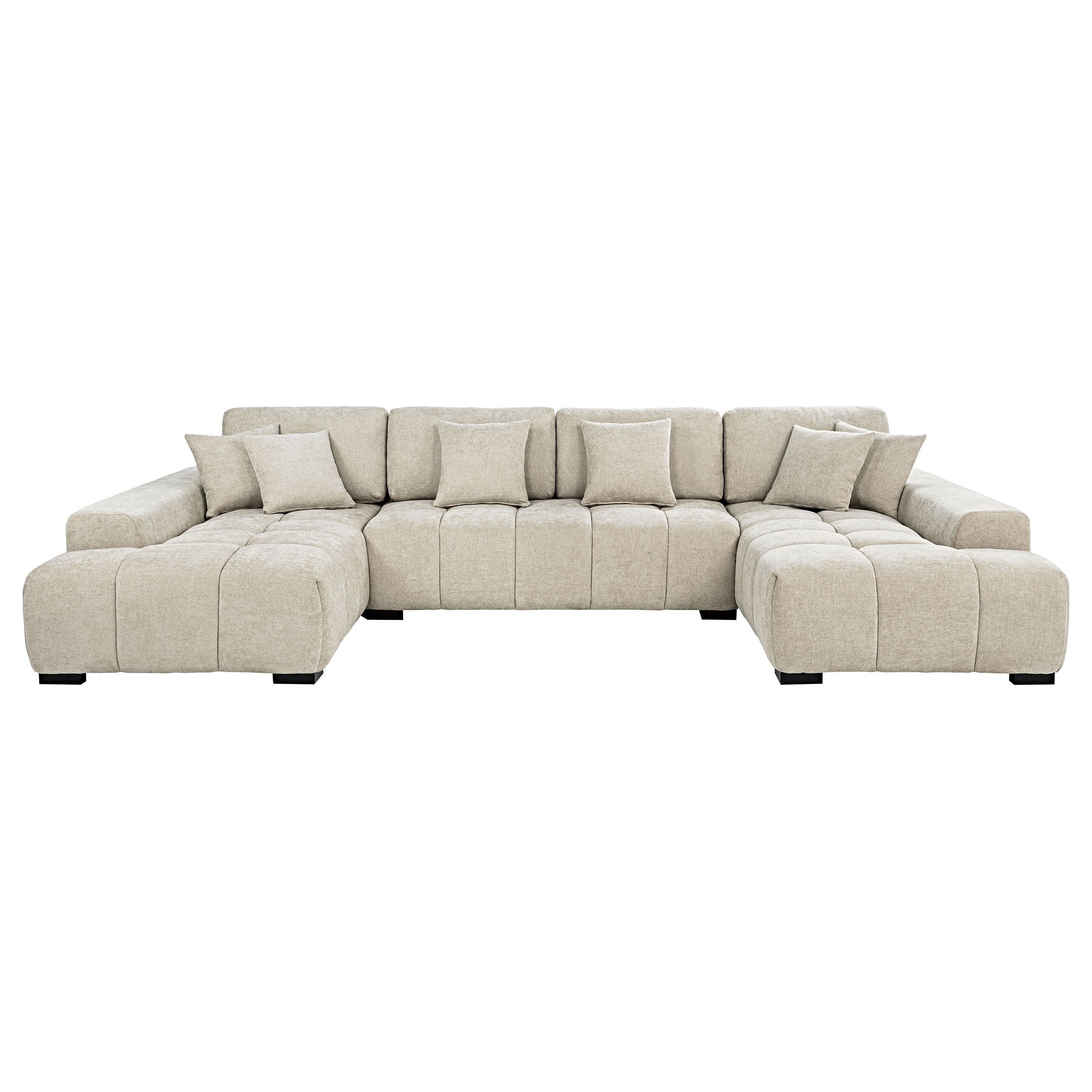 Cannella U-Shaped Double Chaise Upholstered Sectional Sofa Beige-