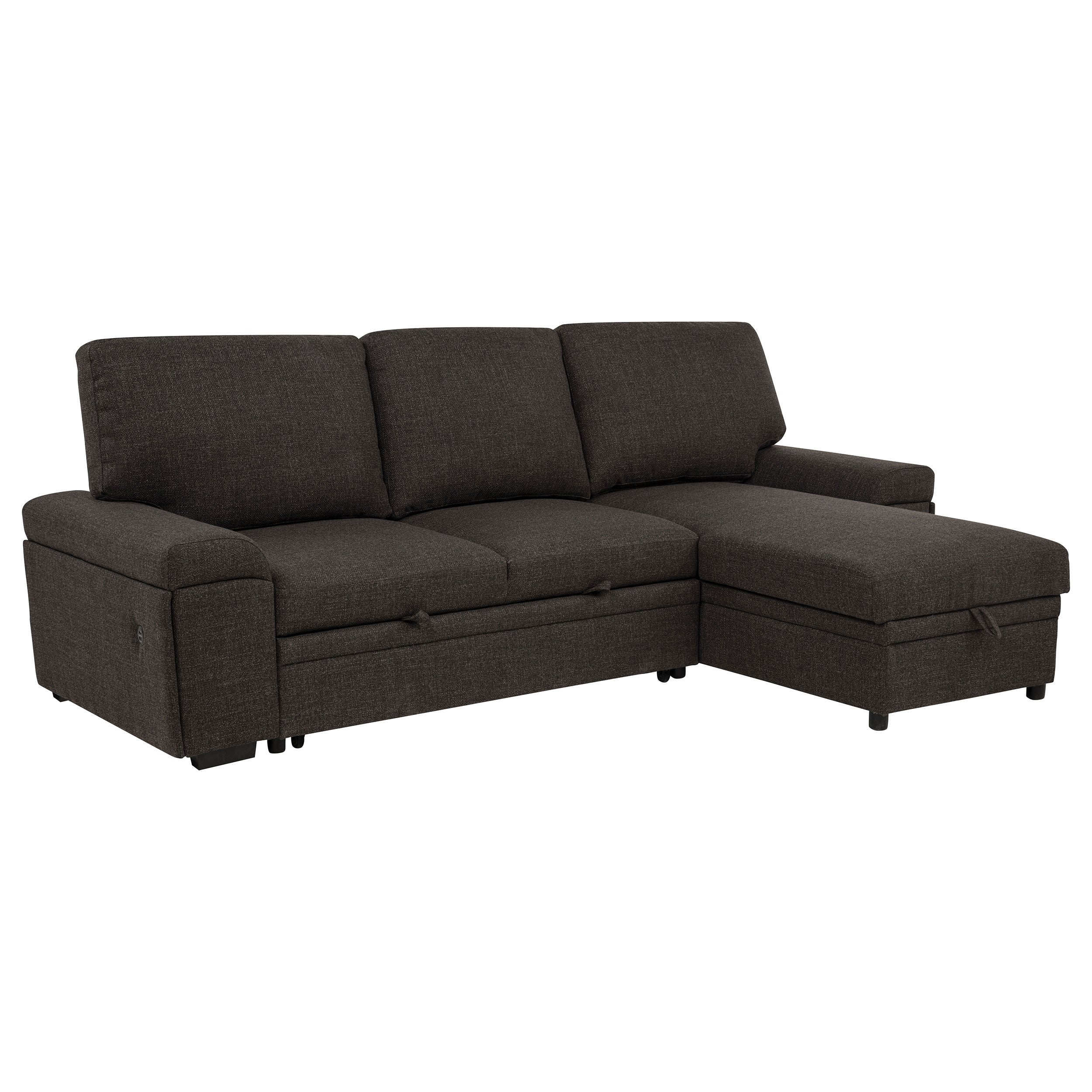 Demko Sleeper Sectional Sofa with Speaker and Storage Chaise Brown-