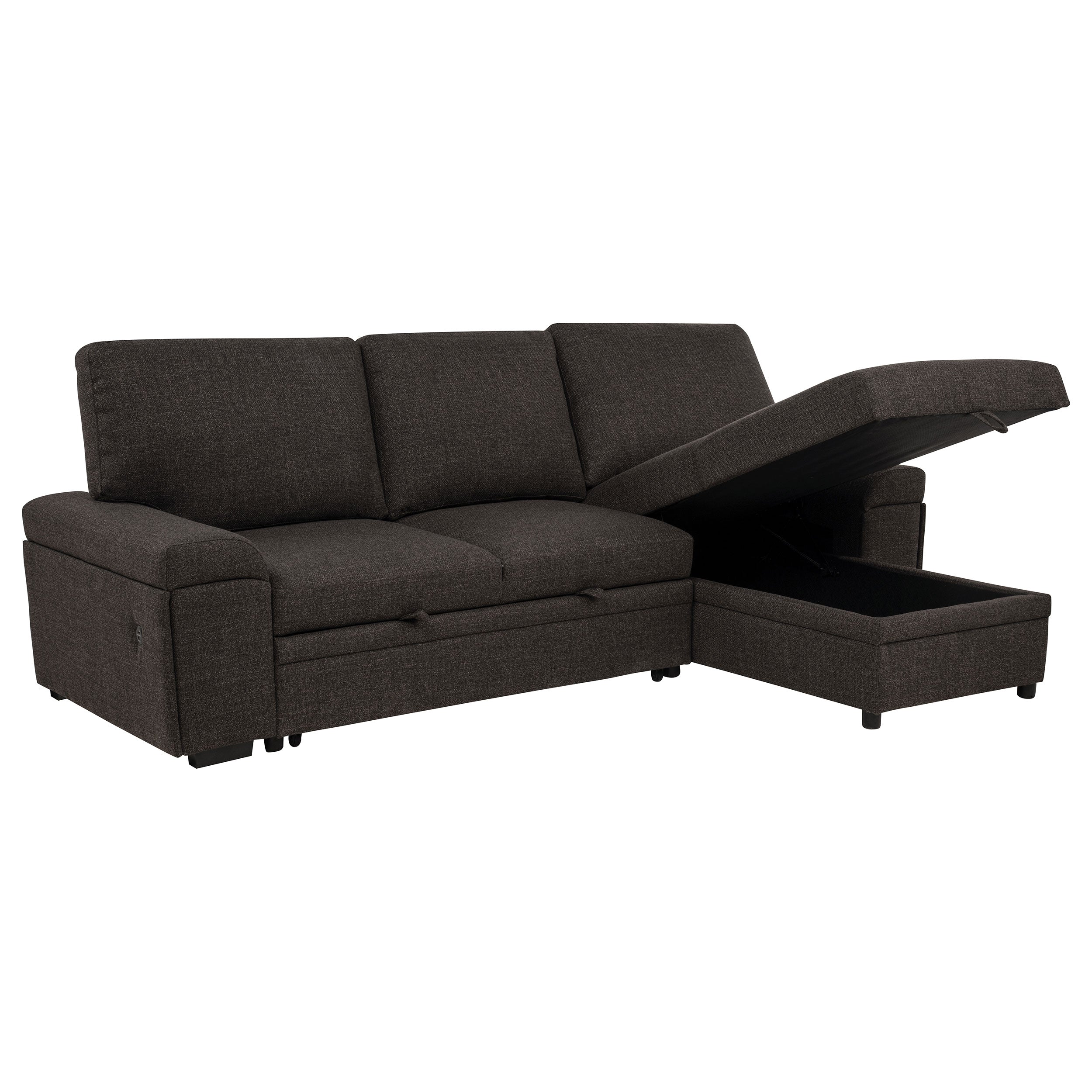 Demko Sleeper Sectional Sofa with Speaker and Storage Chaise Brown-
