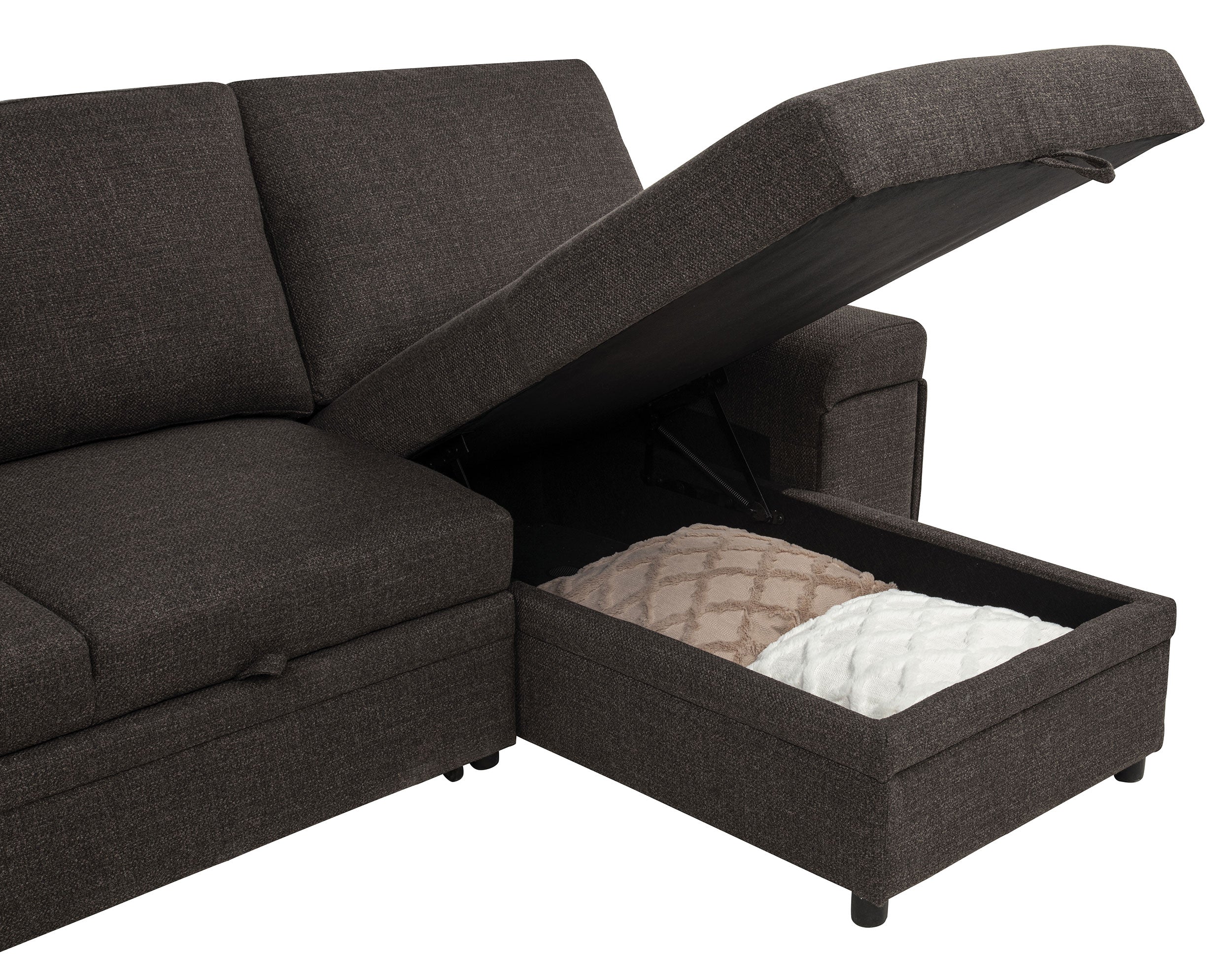 Demko Sleeper Sectional Sofa with Speaker and Storage Chaise Brown-