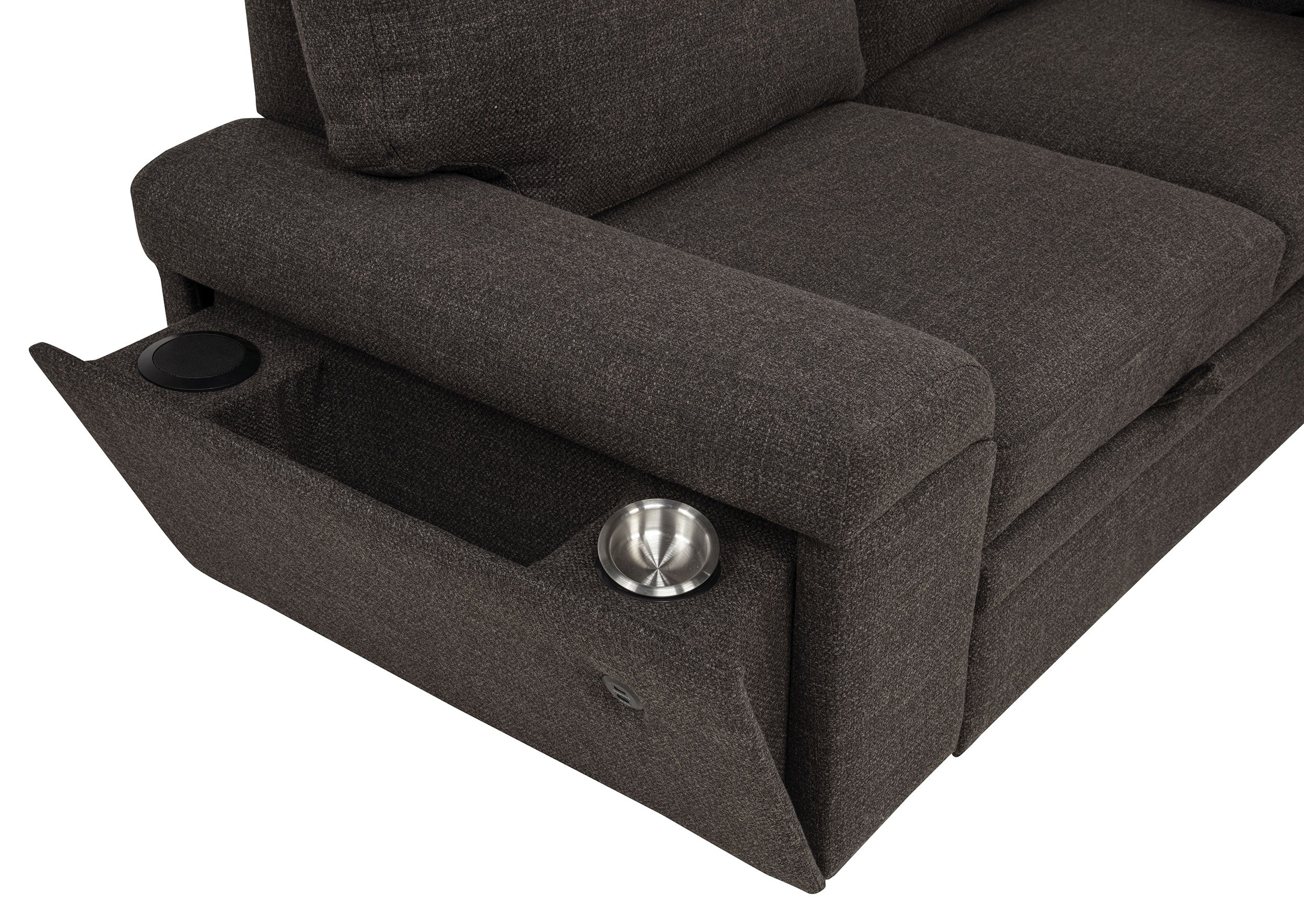 Demko Sleeper Sectional Sofa with Speaker and Storage Chaise Brown-