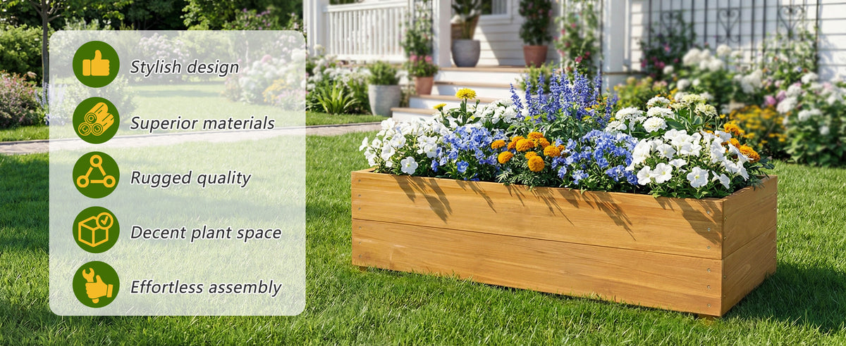 Solid Fir Wood Raised Garden Bed with Liner