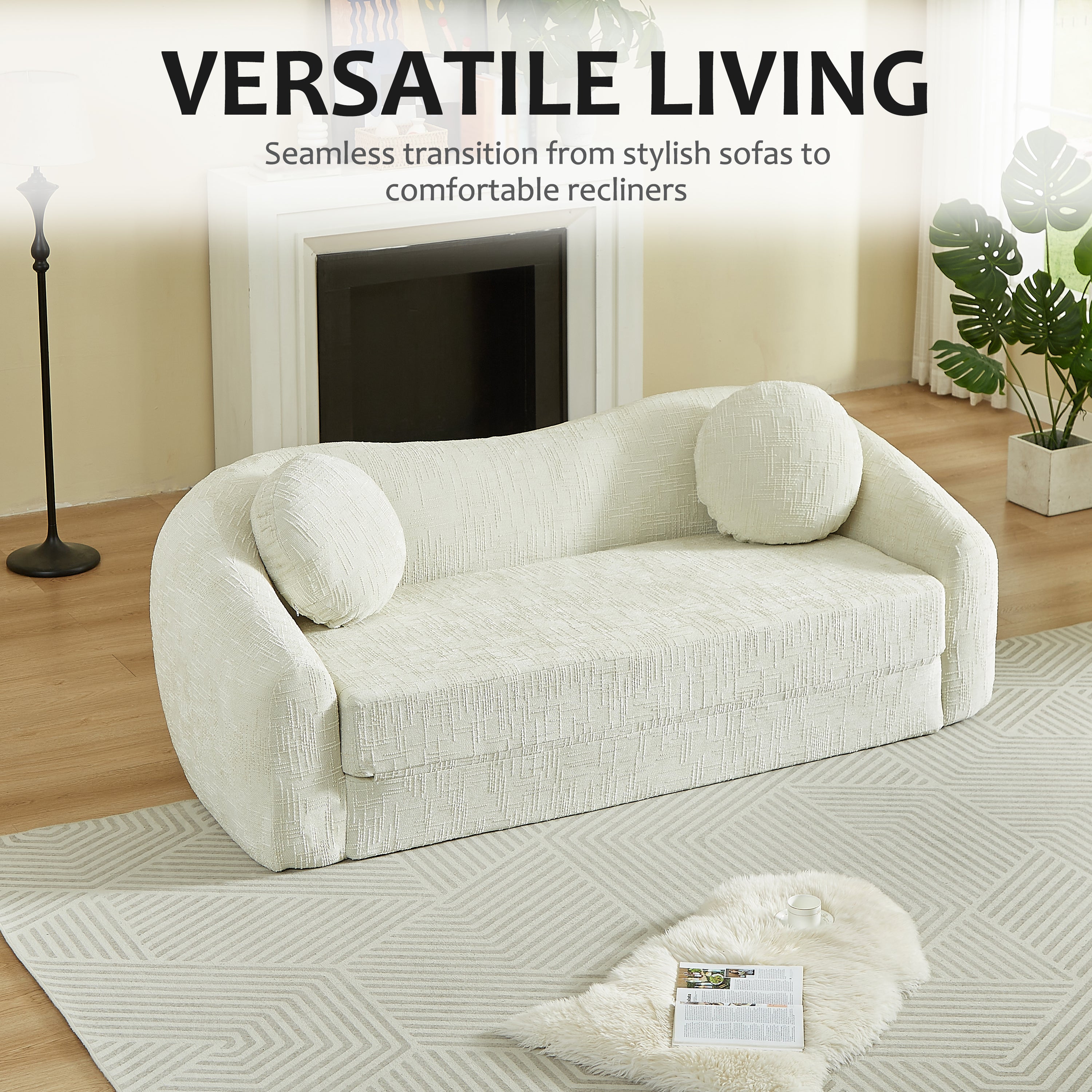 86-Inch Curved Convertible Sofa Recliner