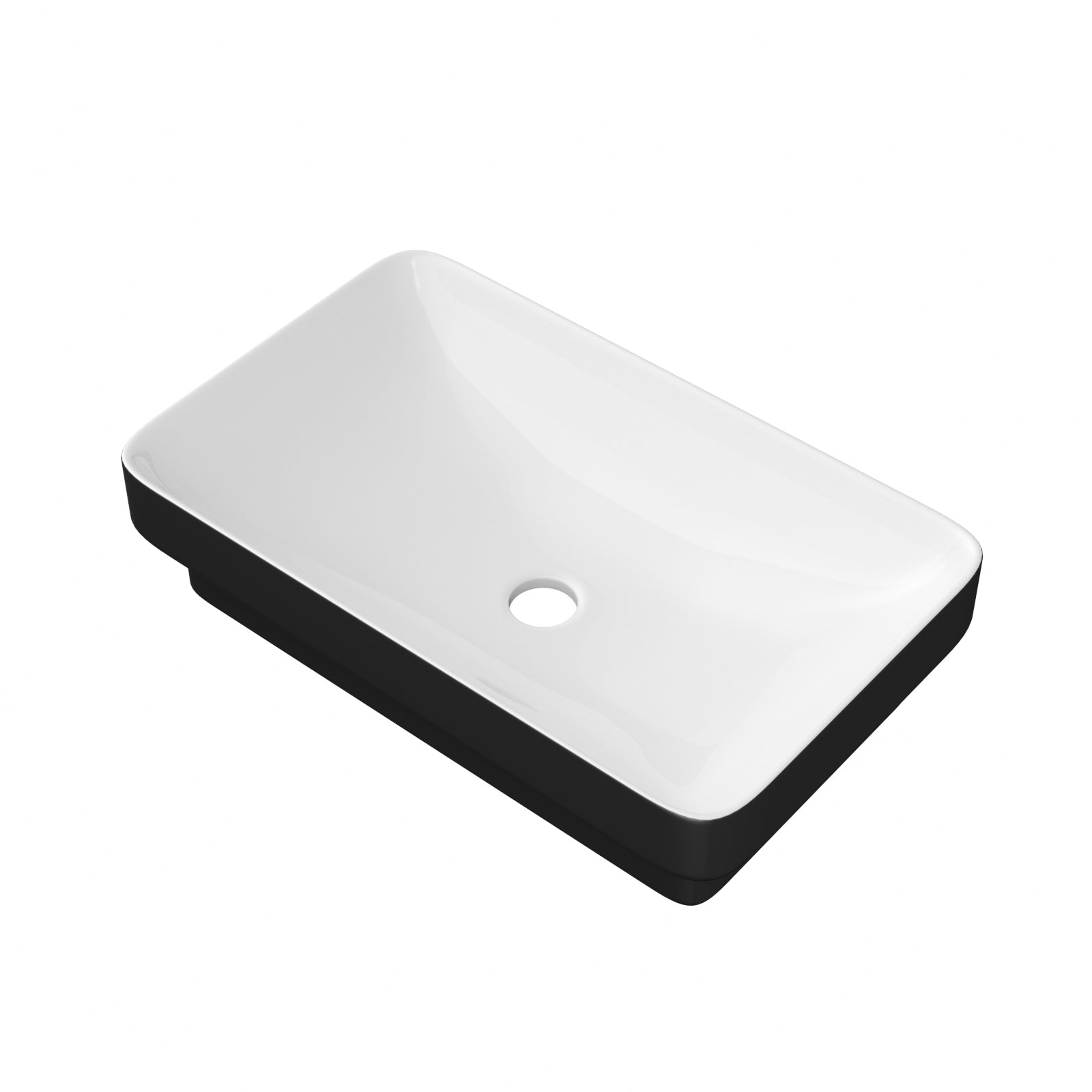 19"x12" White & Black Semi-Recessed Ceramic Bathroom Sink