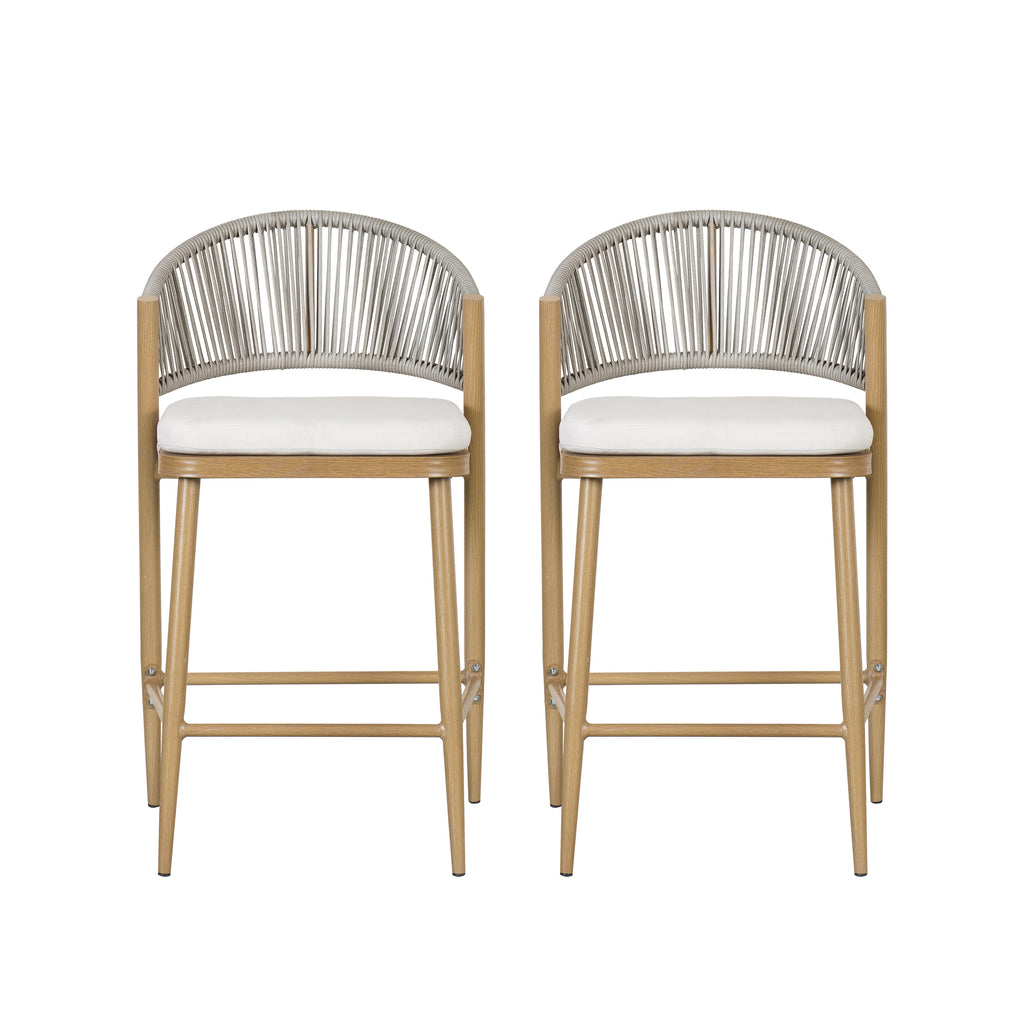Outdoor 26" Seat Height Aluminum Frame Counter Stools with Rattan Backrest