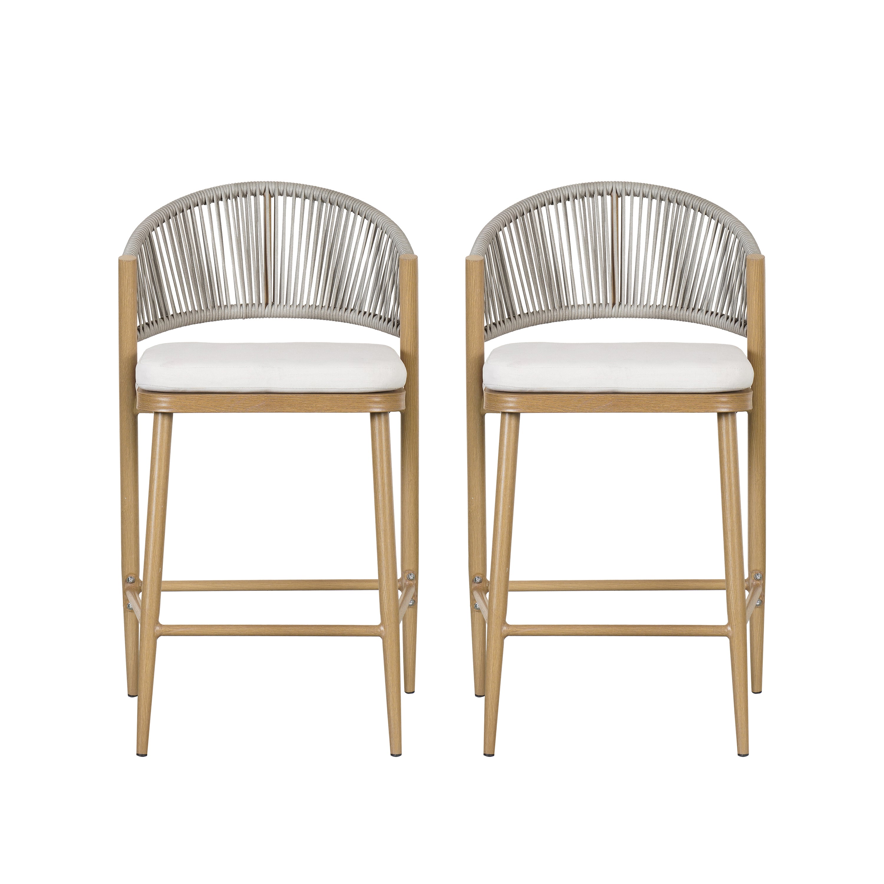 Outdoor 26" Seat Height Aluminum Frame Counter Stools with Rattan Backrest