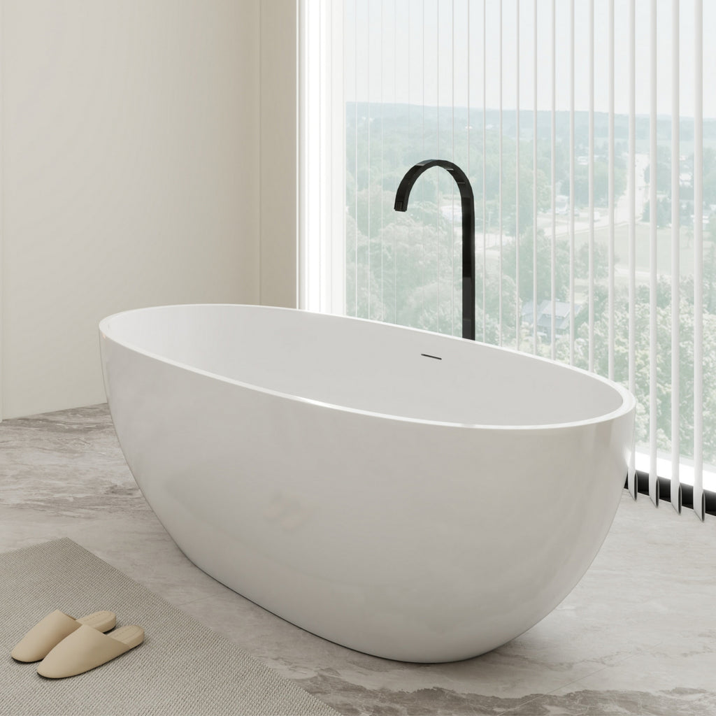67 in. x 31 in. Oval Freestanding Solid Surface Soaking Bathtub