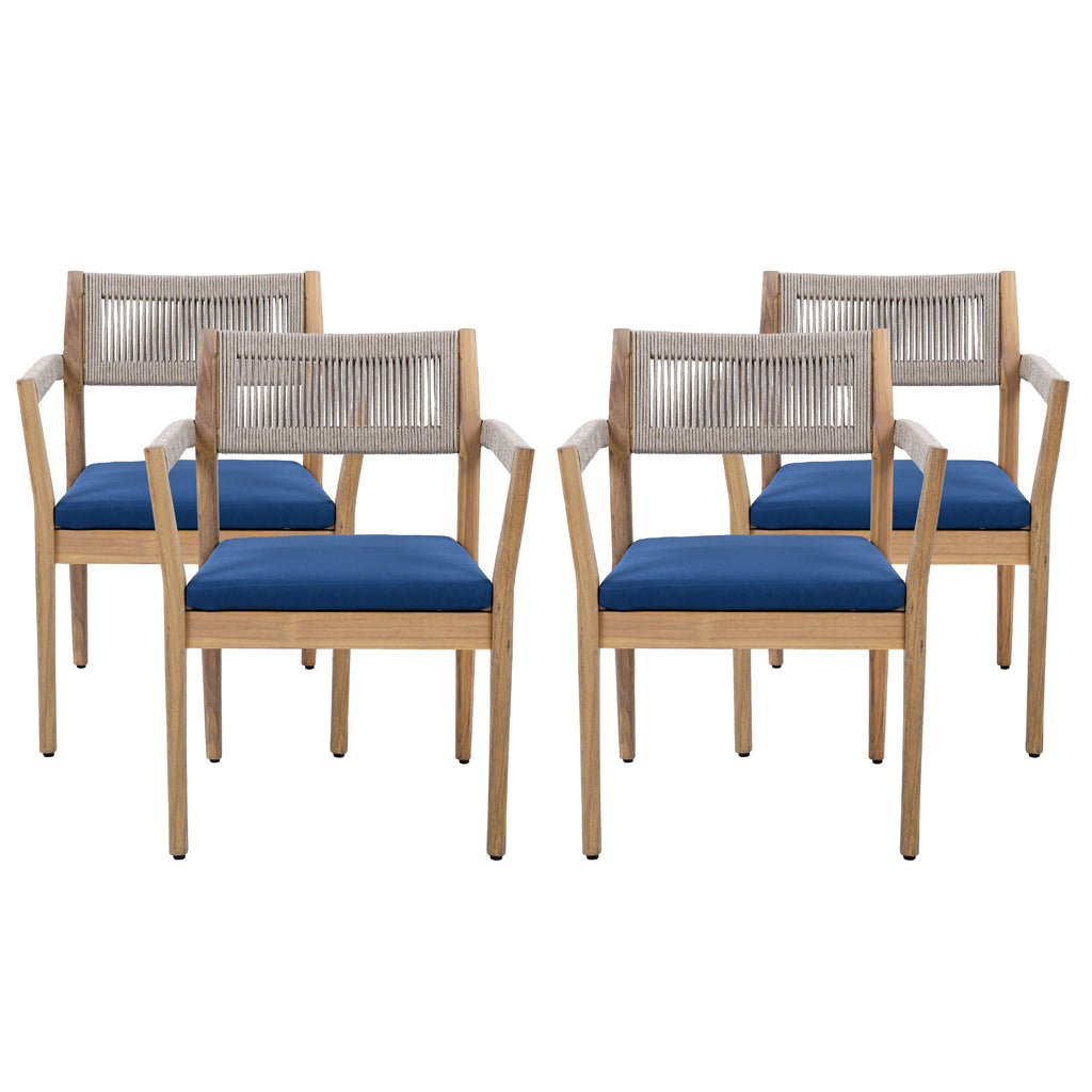 Braided Acacia Wood Outdoor Dining Chairs Set of 2