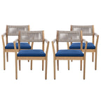 Braided Acacia Wood Outdoor Dining Chairs Set of 2