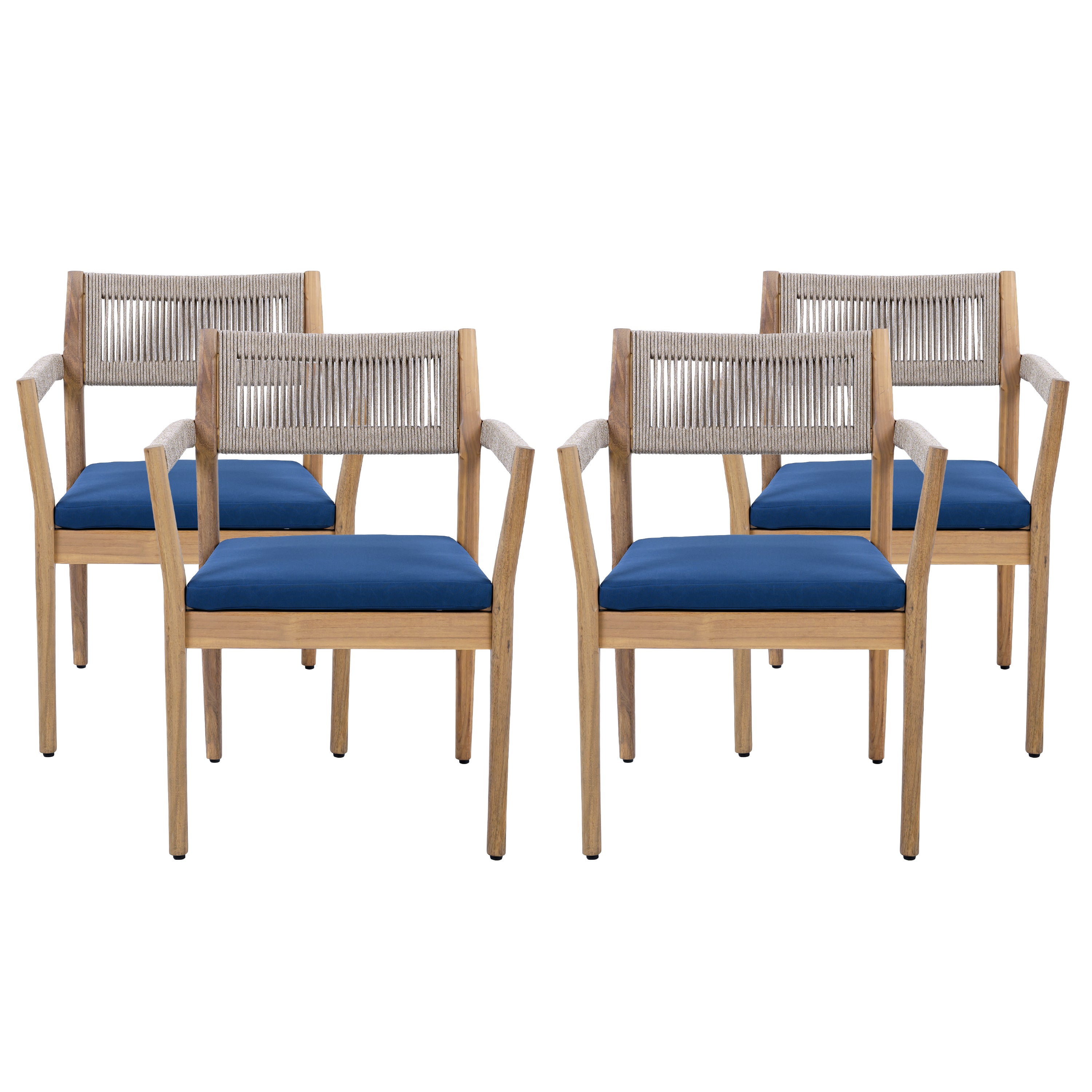 Braided Acacia Wood Outdoor Dining Chairs Set of 2