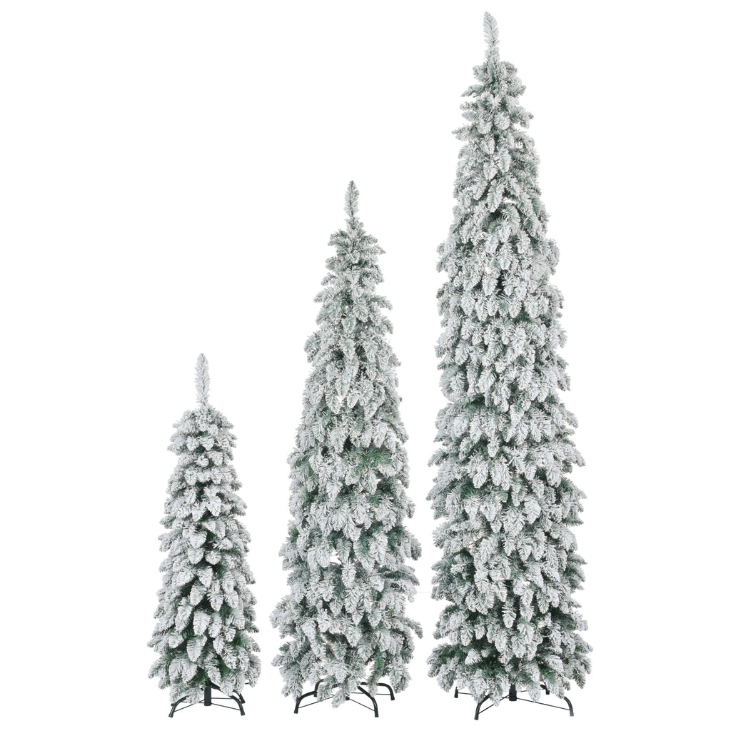 Pre-Lit Pencil Christmas Tree 3-Set, 4FT 6FT 8FT, Snow-Flocked, 290 LED Lights, 11 Modes
