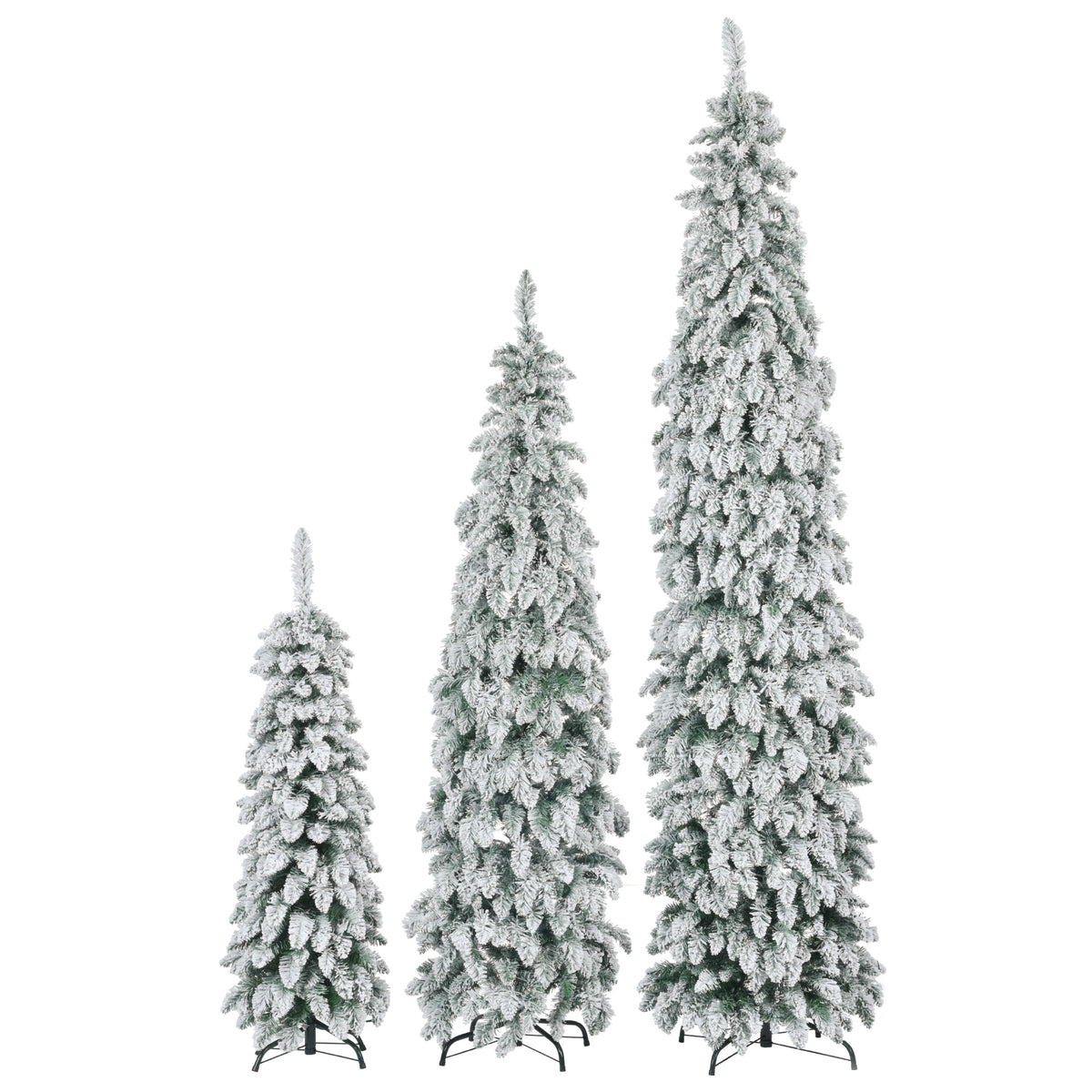 Pre-Lit Pencil Christmas Tree 3-Set, 4FT 6FT 8FT, Snow-Flocked, 290 LED Lights, 11 Modes