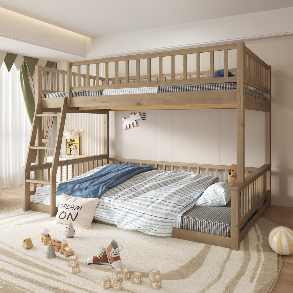 Full XL Over Queen Bunk Bed with Ladder and Guardrails