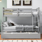 Twin Over Full Bunk Bed with Ladder, Trundle & Safety Guardrail