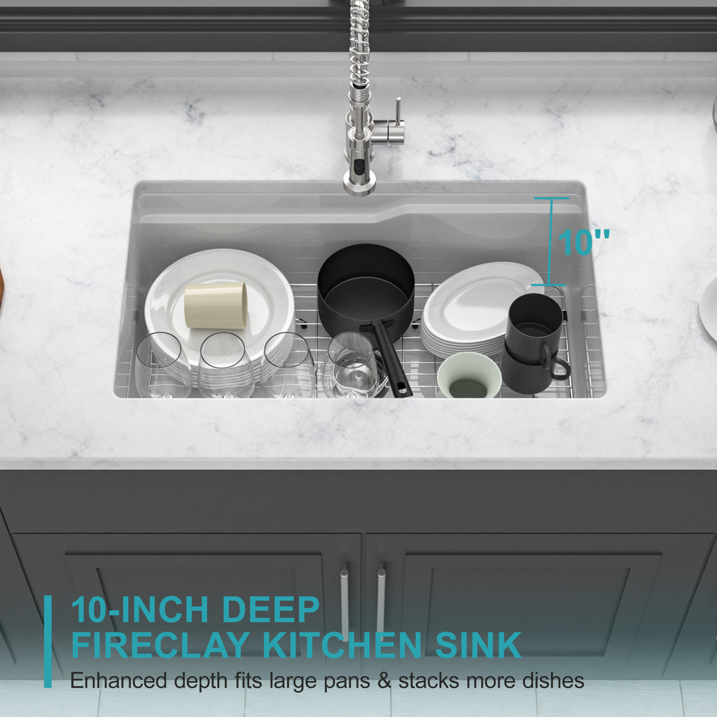 32"x19"x10" Undermount Workstation Single Bowl Porcelain Fireclay Kitchen Sink