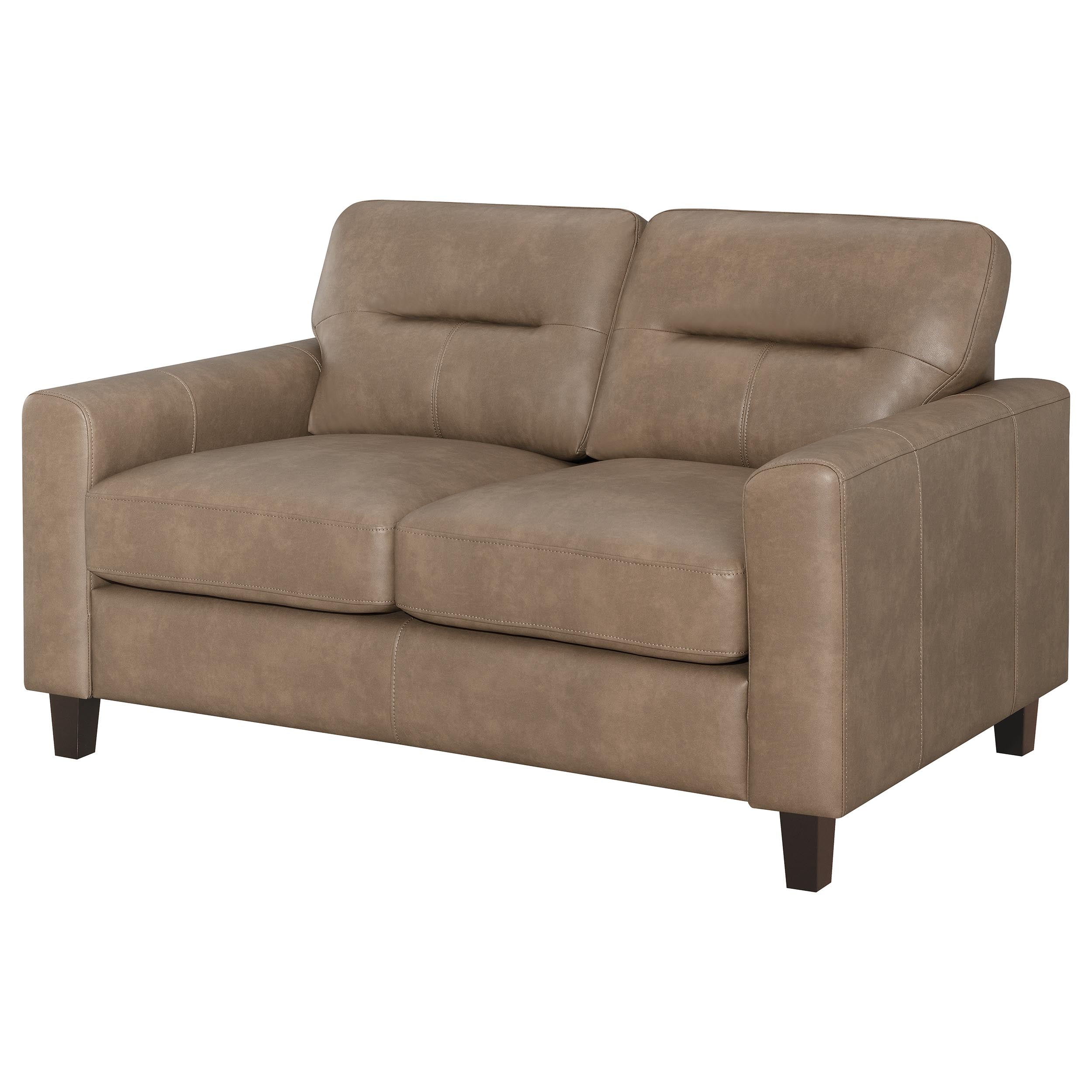 Scotland Faux Leather Upholstered Track Arm Loveseat Brown-