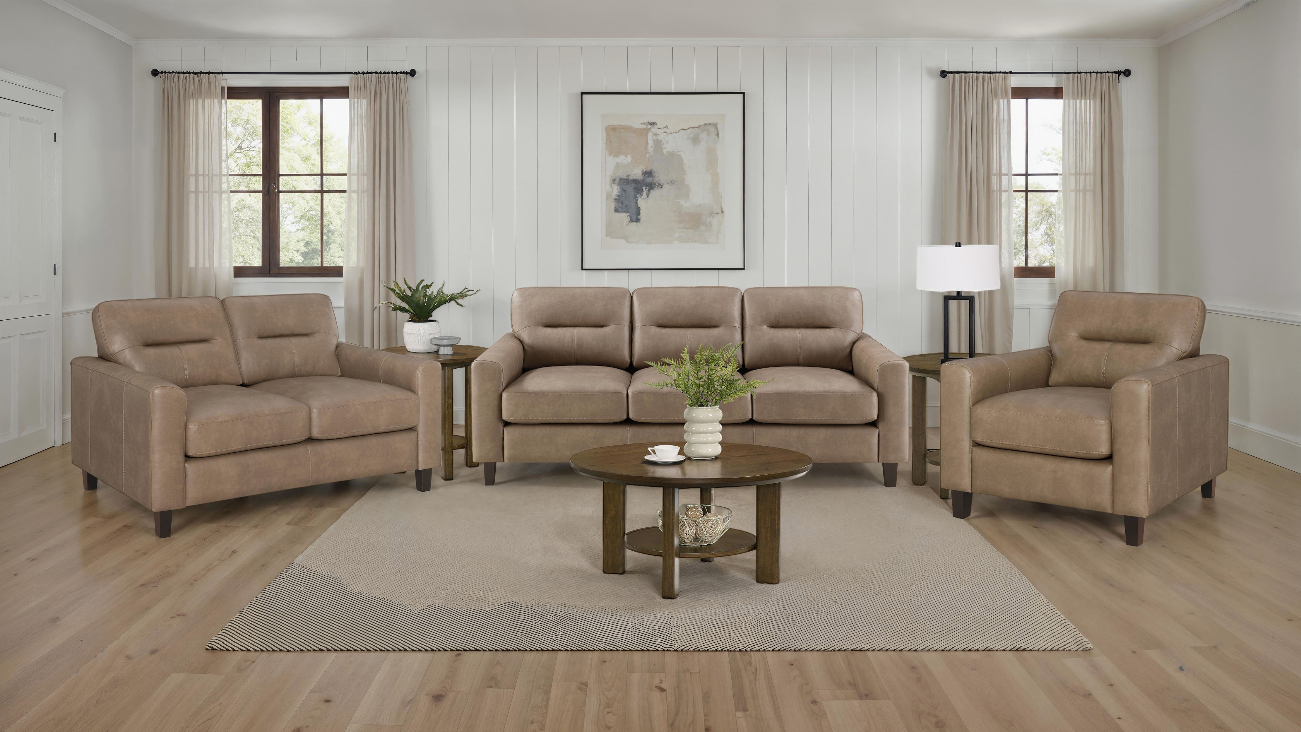 Scotland Faux Leather Upholstered Track Arm Chair Brown-