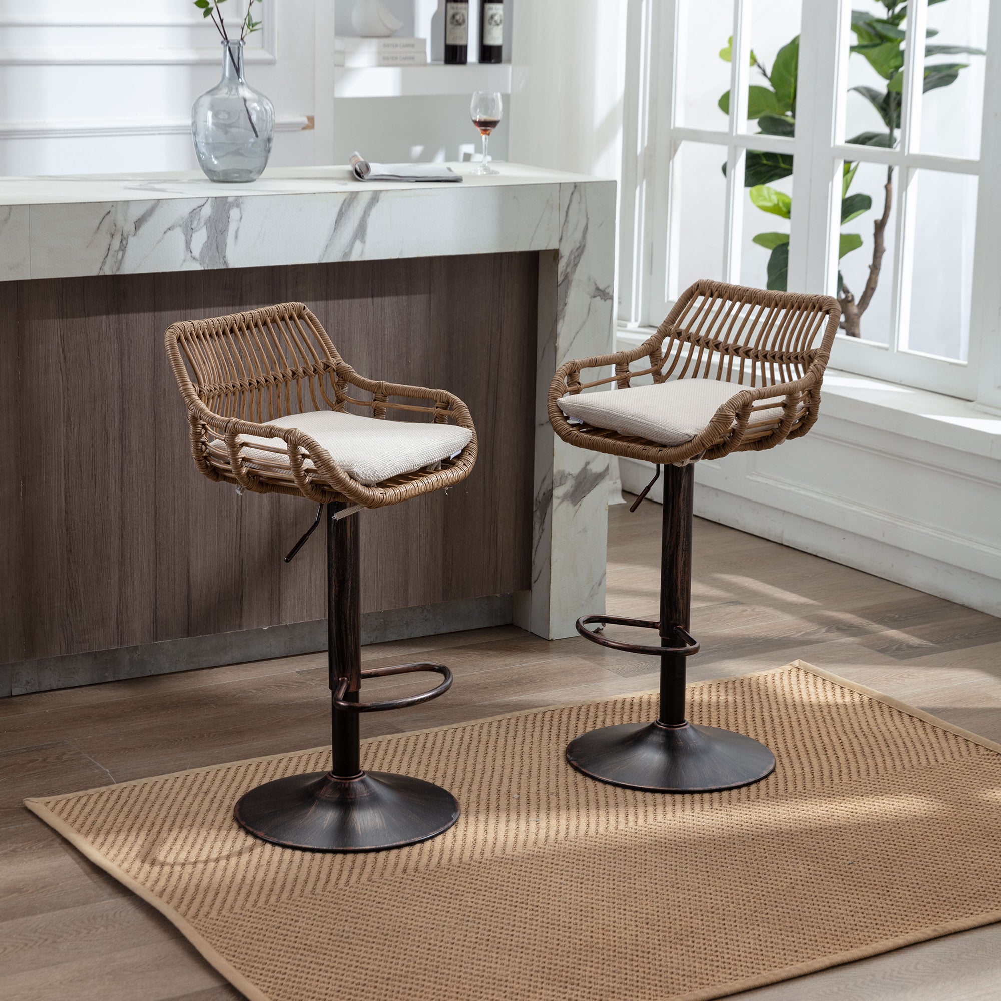 Modern Swivel Bar Stools Set of 2 Adjustable Counter Height Chairs