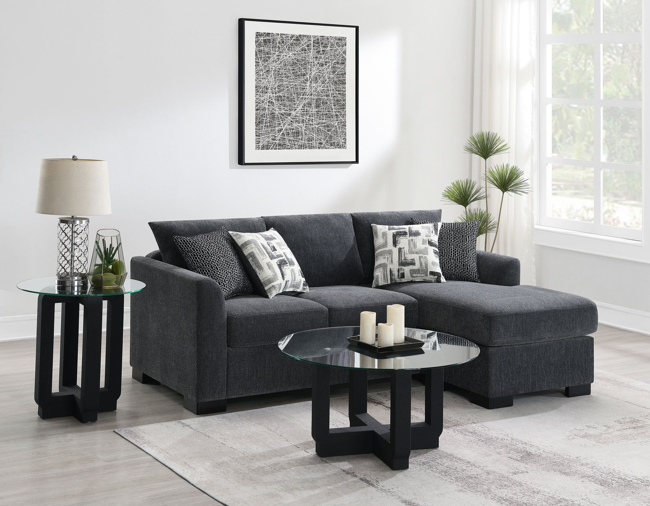Storey Upholstered Sleeper Sectional Chaise Sofa Dark Grey-