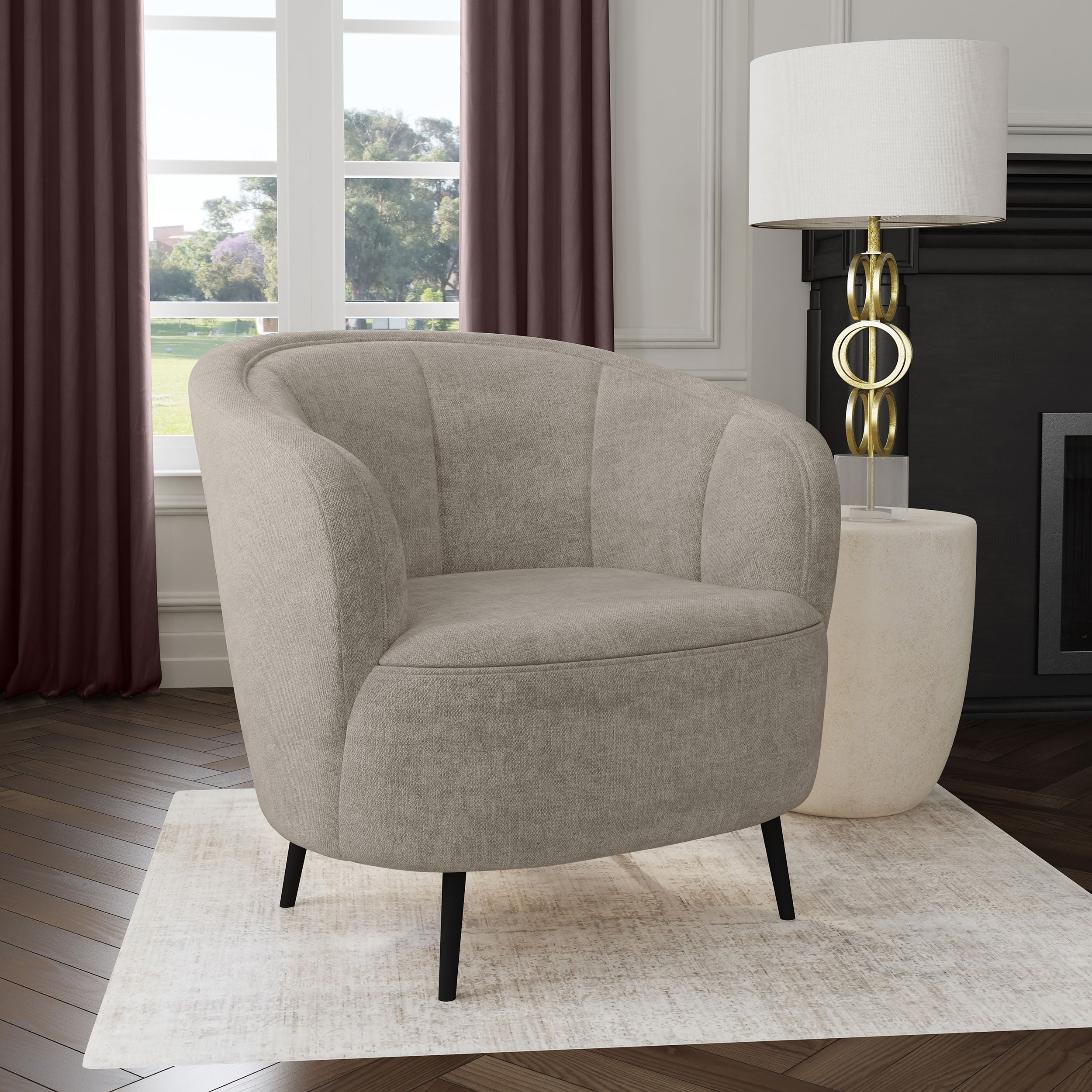 Ellorie Upholstered Channel Back Curved Chair Beige-