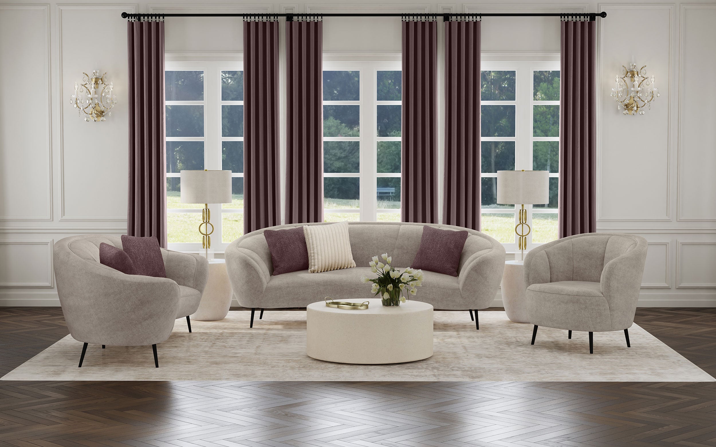 Ellorie Upholstered Channel Back Curved Chair Beige-