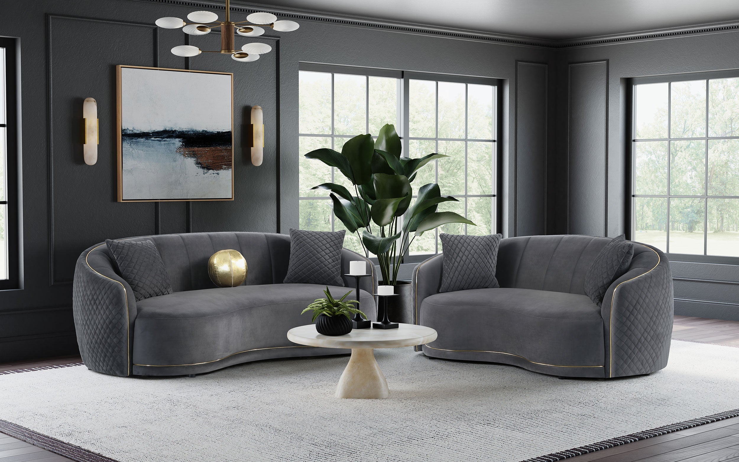 Brookside 2-piece Velvet Upholstered Sofa Set Dark Grey-