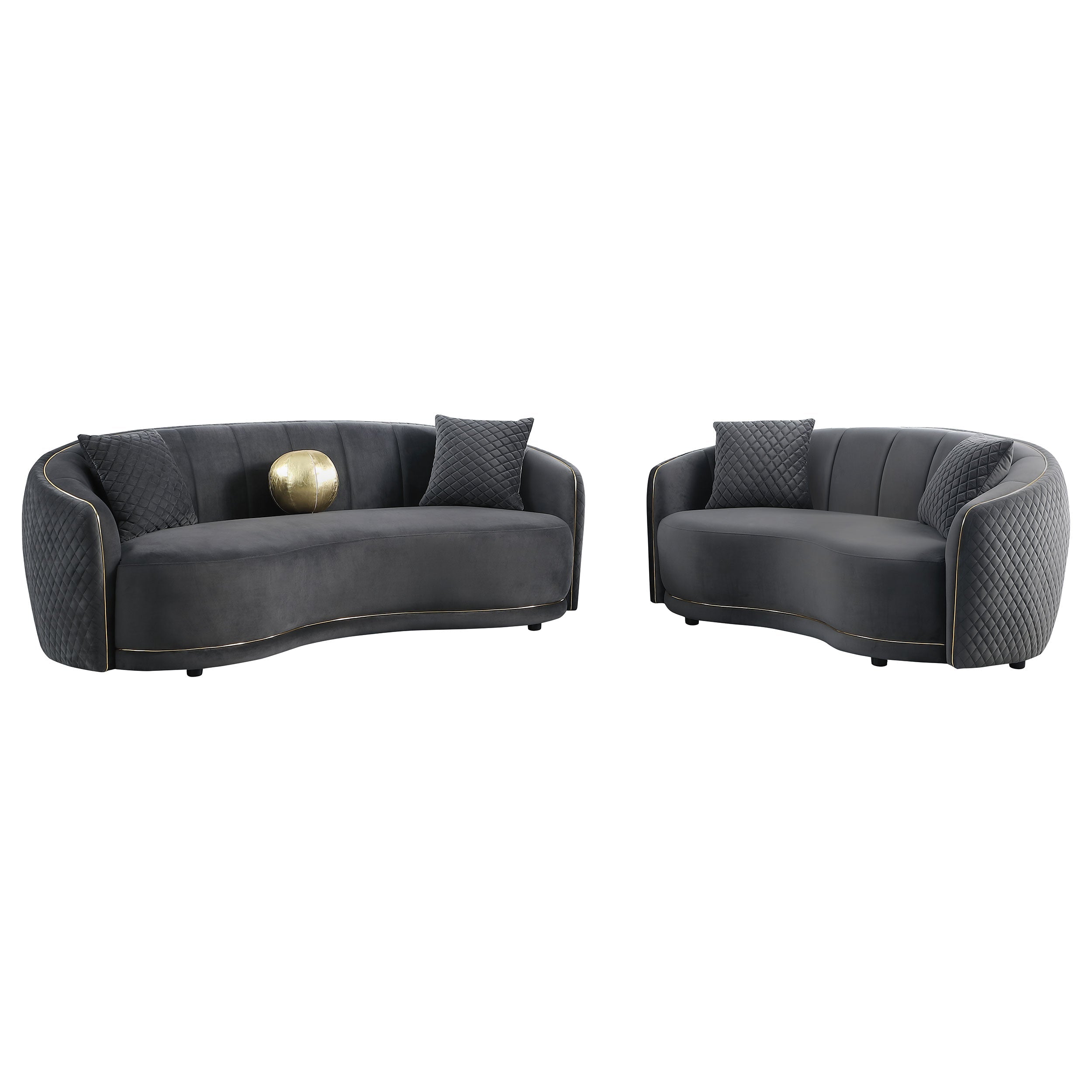 Brookside 2-piece Velvet Upholstered Sofa Set Dark Grey-