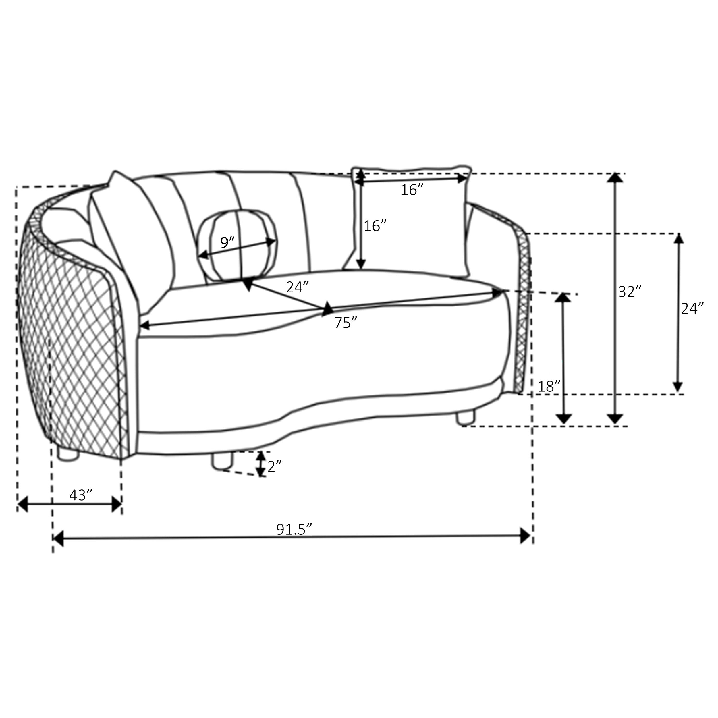 Brookside Velvet Upholstered Curved Sofa Dark Grey-