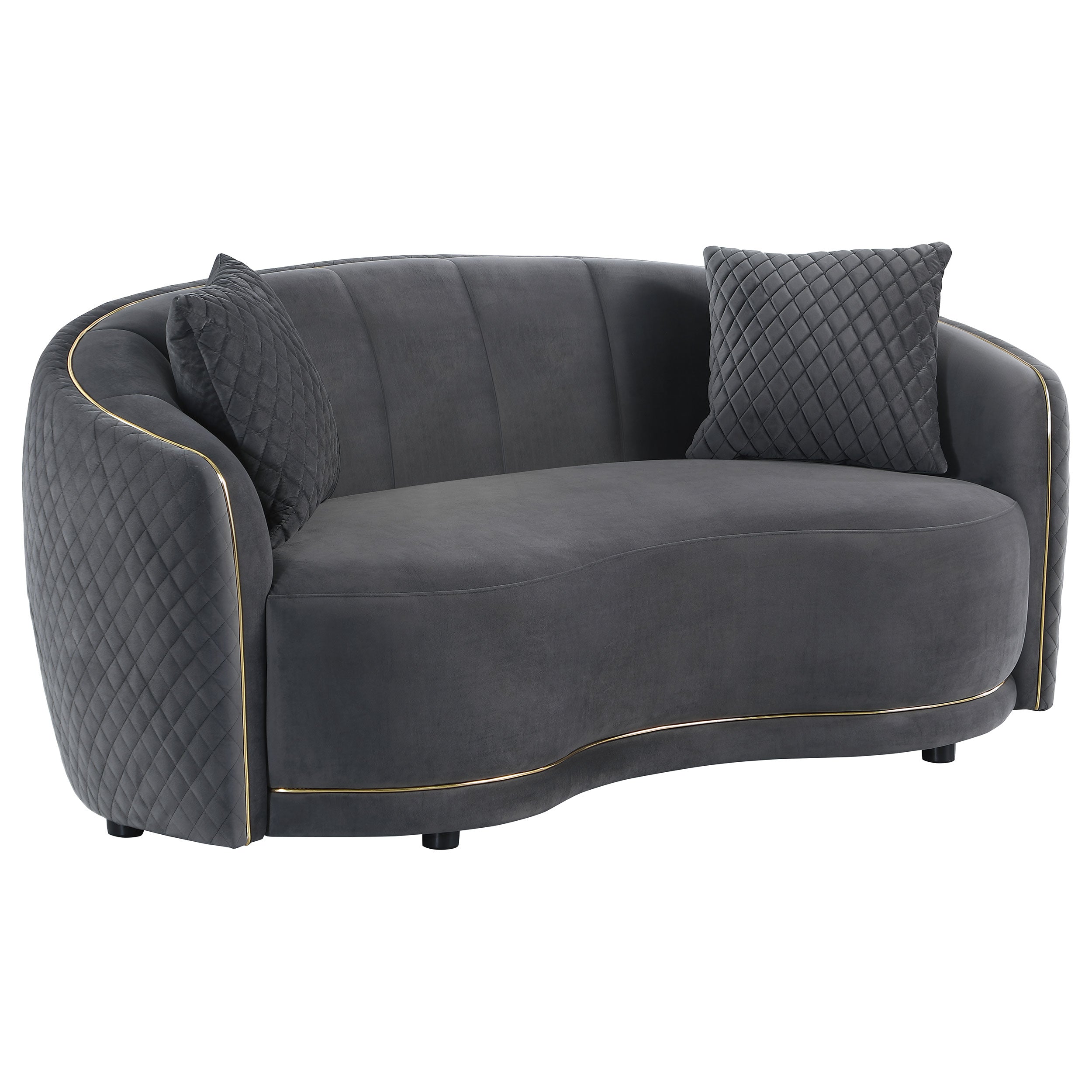 Brookside Velvet Upholstered Curved Loveseat Dark Grey-