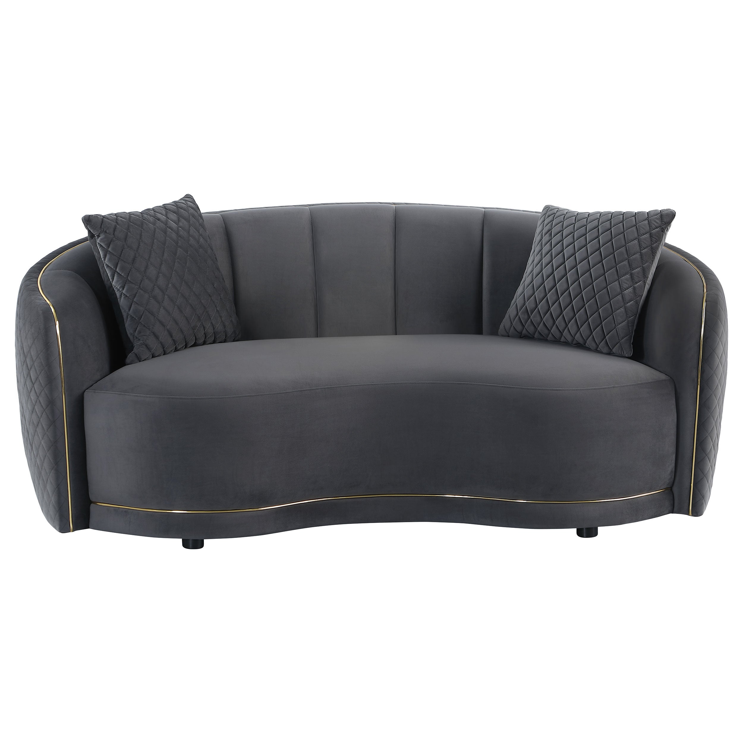 Brookside Velvet Upholstered Curved Loveseat Dark Grey-