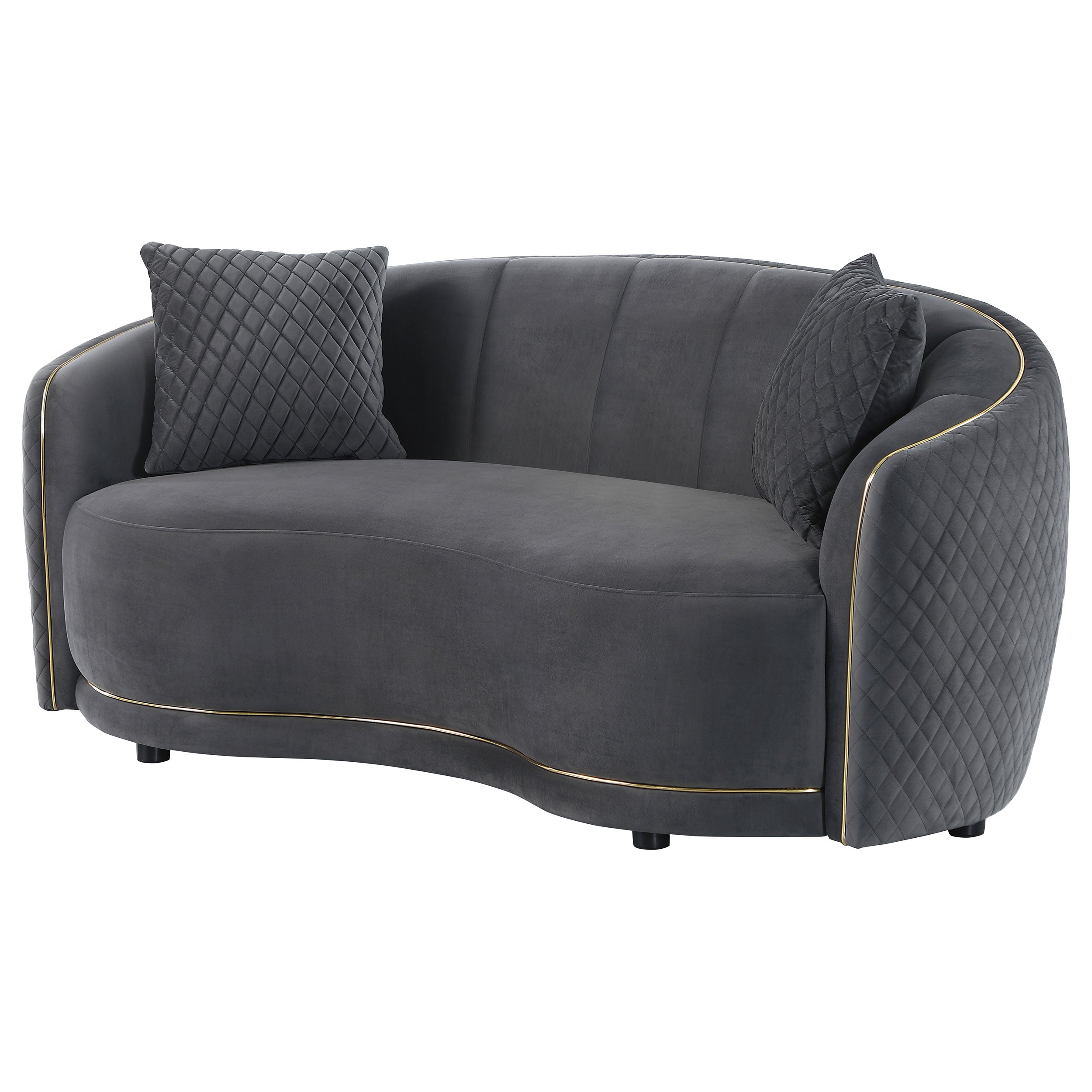 Brookside Velvet Upholstered Curved Loveseat Dark Grey-