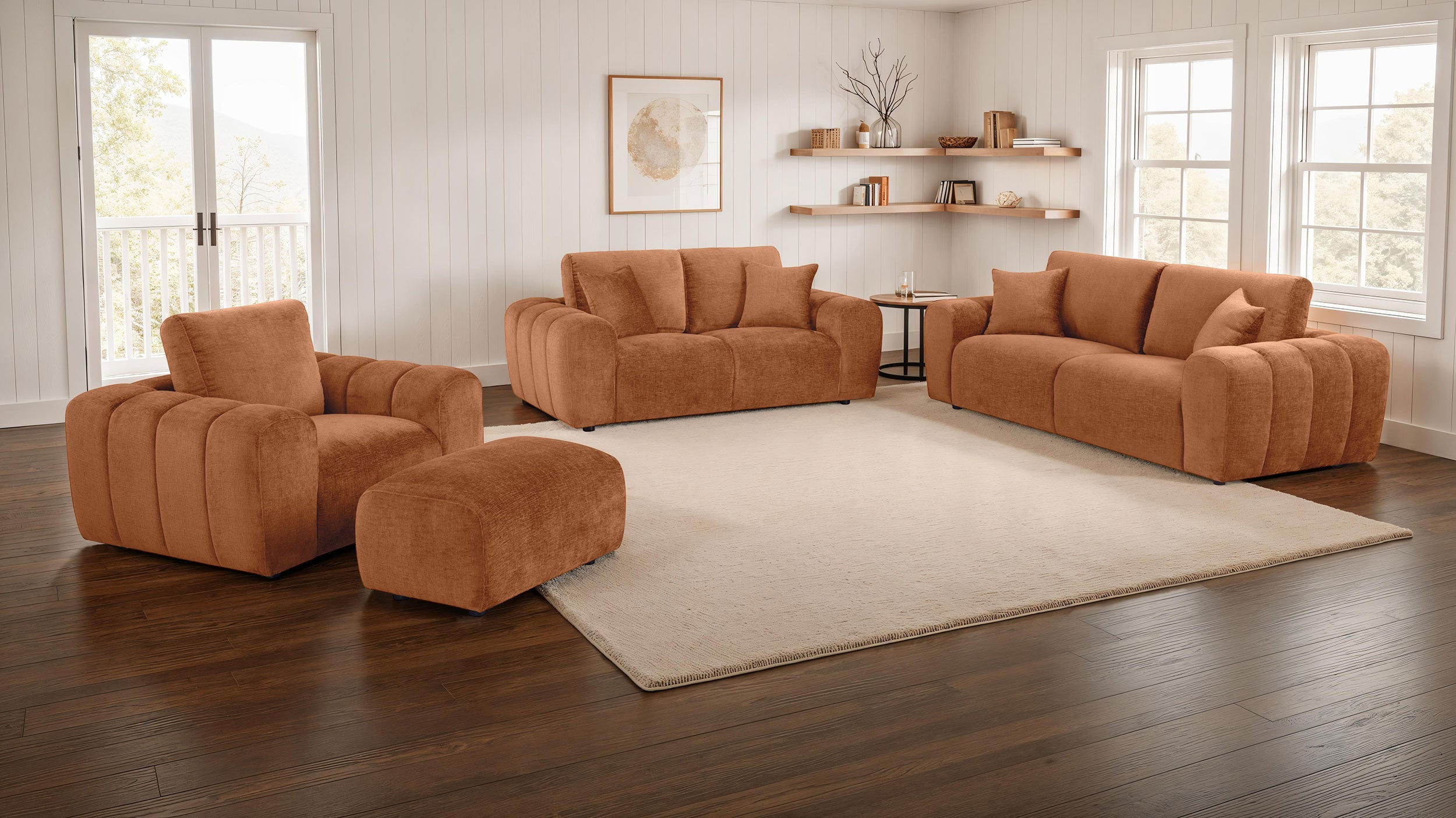 Burnett Chenille Upholstered Wide Arm Sofa Burnt Orange-