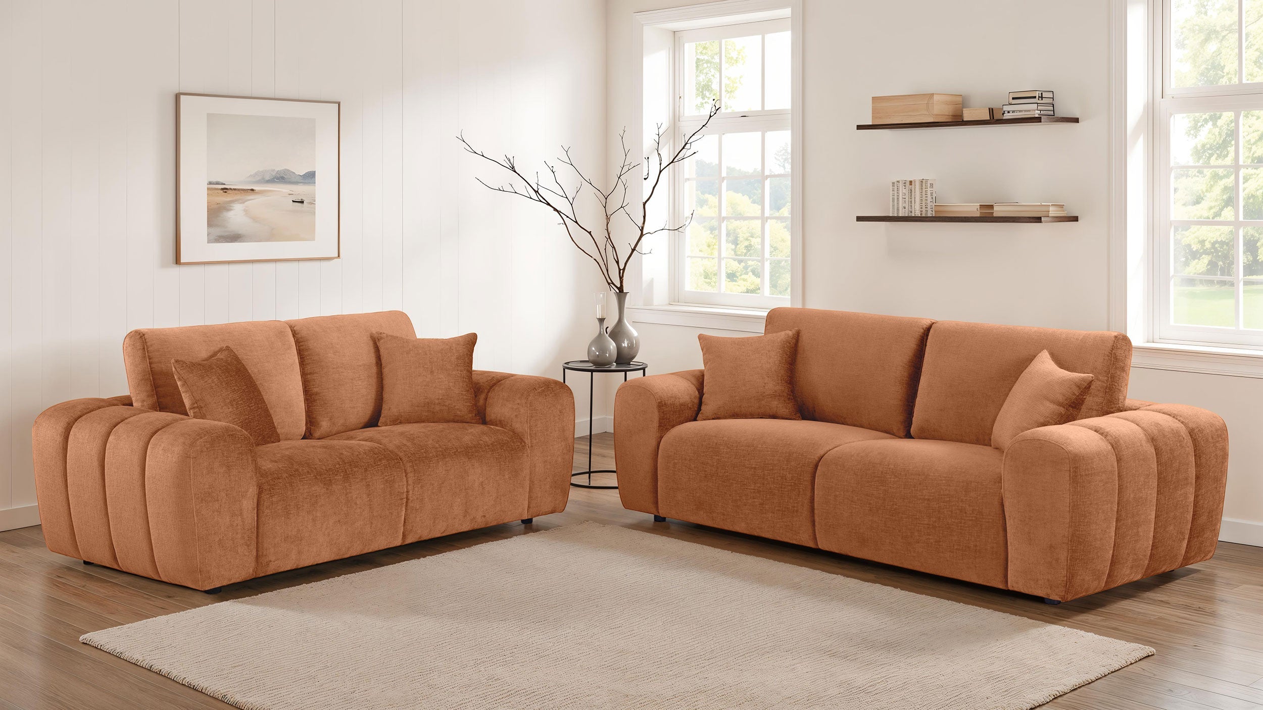 Burnett Chenille Upholstered Wide Arm Loveseat Burnt Orange-