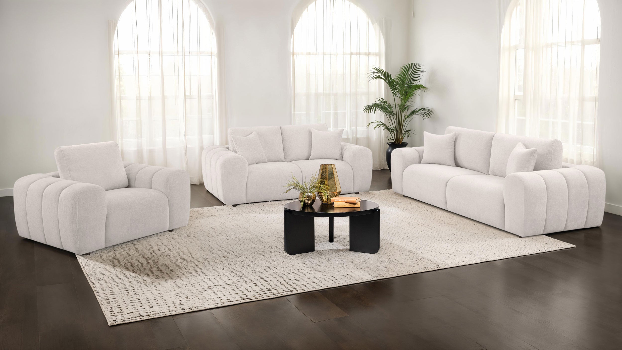 Burnett Chenille Upholstered Wide Arm Sofa Ivory-