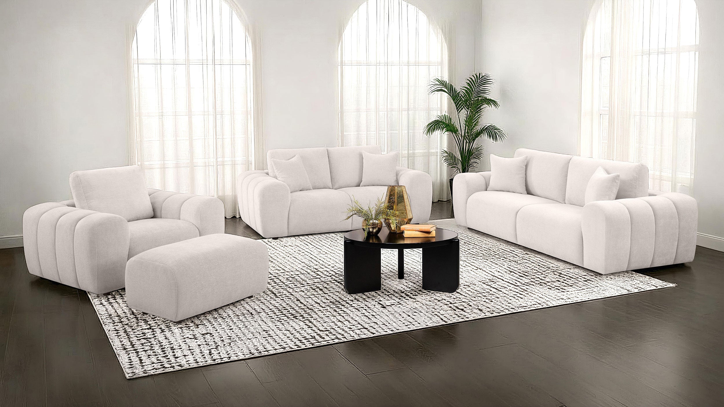 Burnett Chenille Upholstered Wide Arm Sofa Ivory-